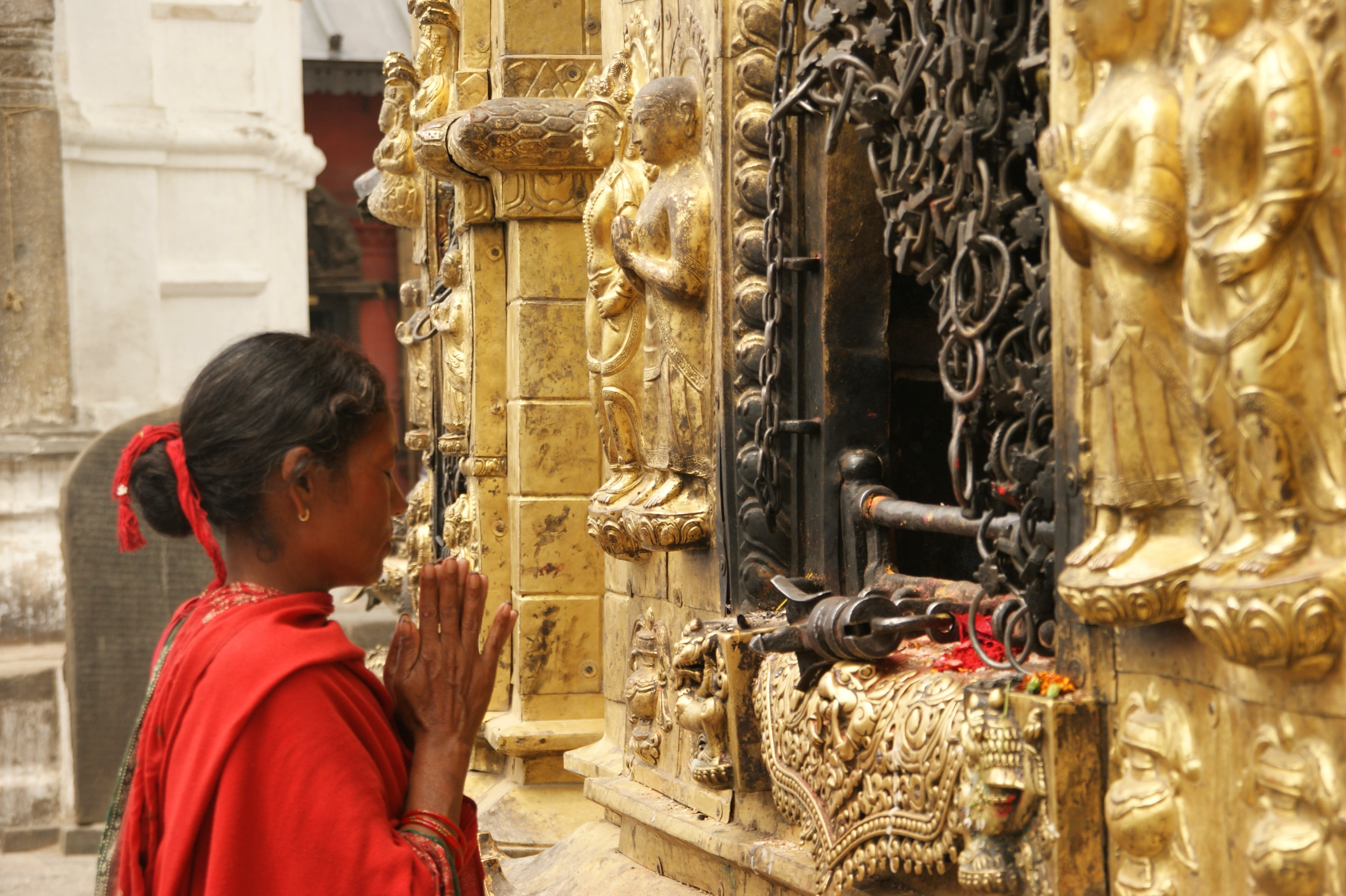 budda, nepal, place of worship, temple, pray, girl, architecture, spirituality, real people, architectural column, religion, lifestyles, 4K, building, HD Wallpaper