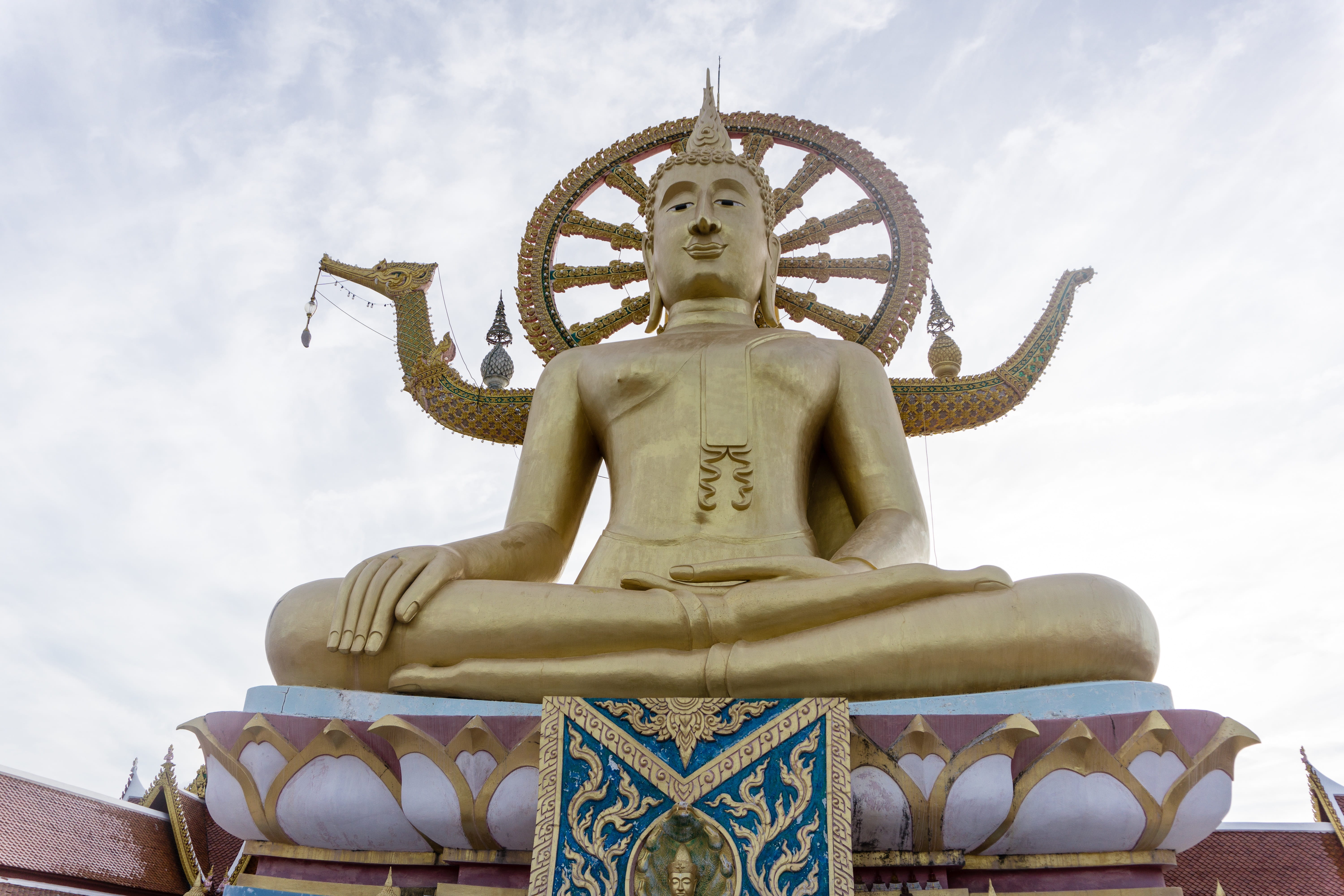 low angle view, idol, 5K, cloud - sky, representation, gold colored, nature, sky, sculpture, Koh Phangan, belief, creativity, built structure, male likeness, HD Wallpaper