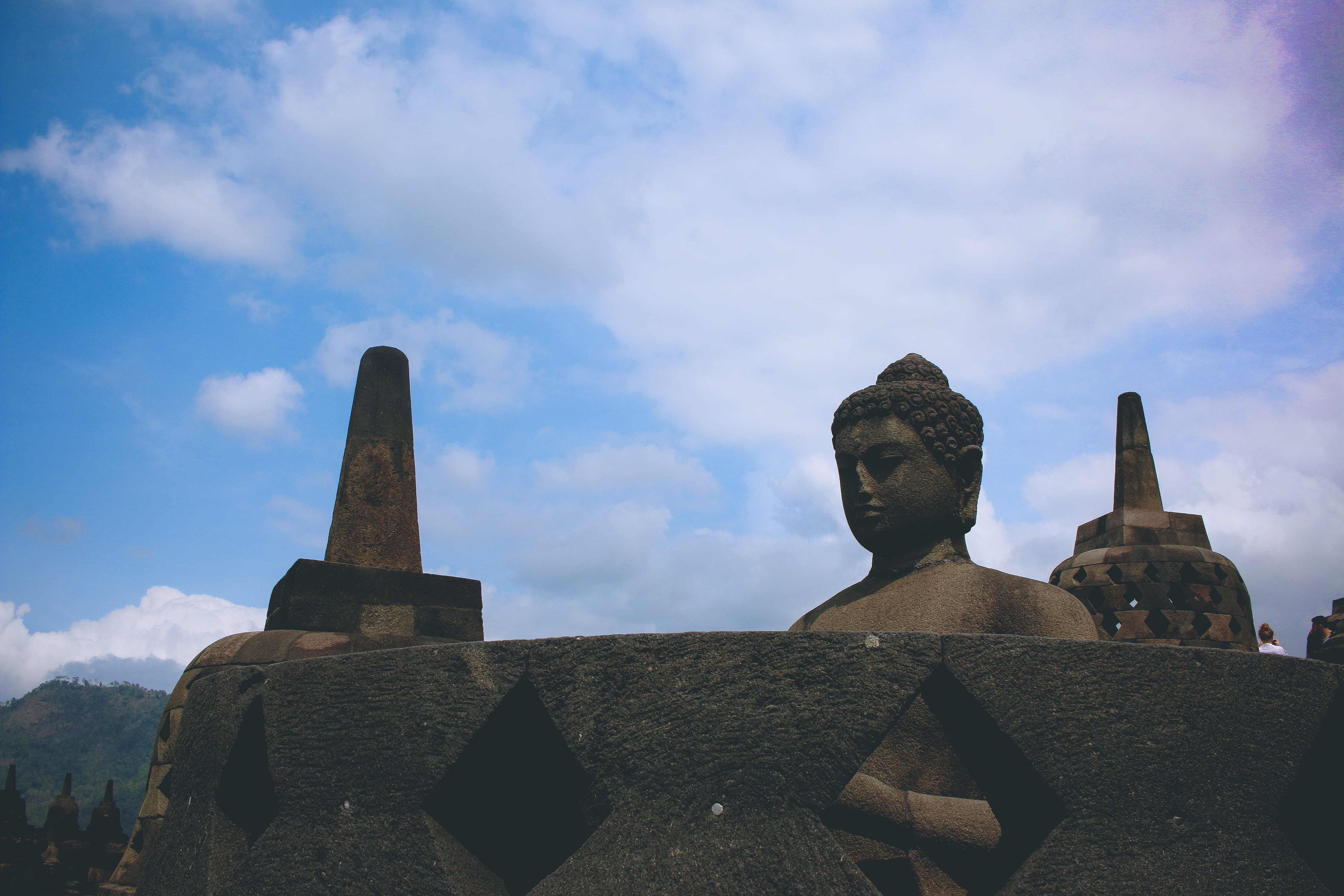 monument, memorial, no people, borobudur, spirituality, low angle view, outdoors, religion, built structure, nature, sky, stone, borobudur temple, 5K, HD Wallpaper