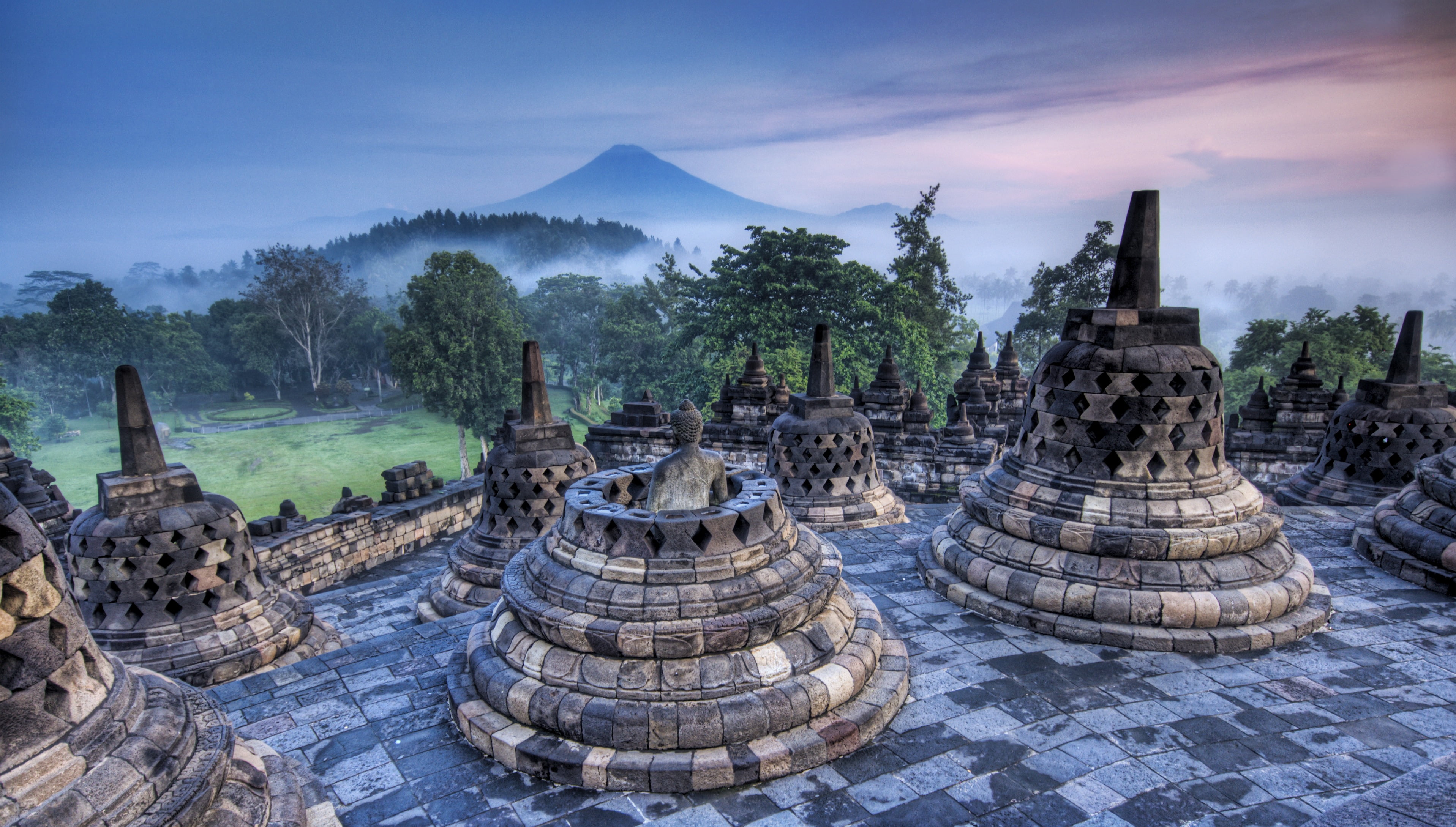 building, belief, Indonesia, gray, religious, tree, brown, religion, history, borobudur, ruins, beautiful, plant, the past, World, ancient civilization, HD Wallpaper