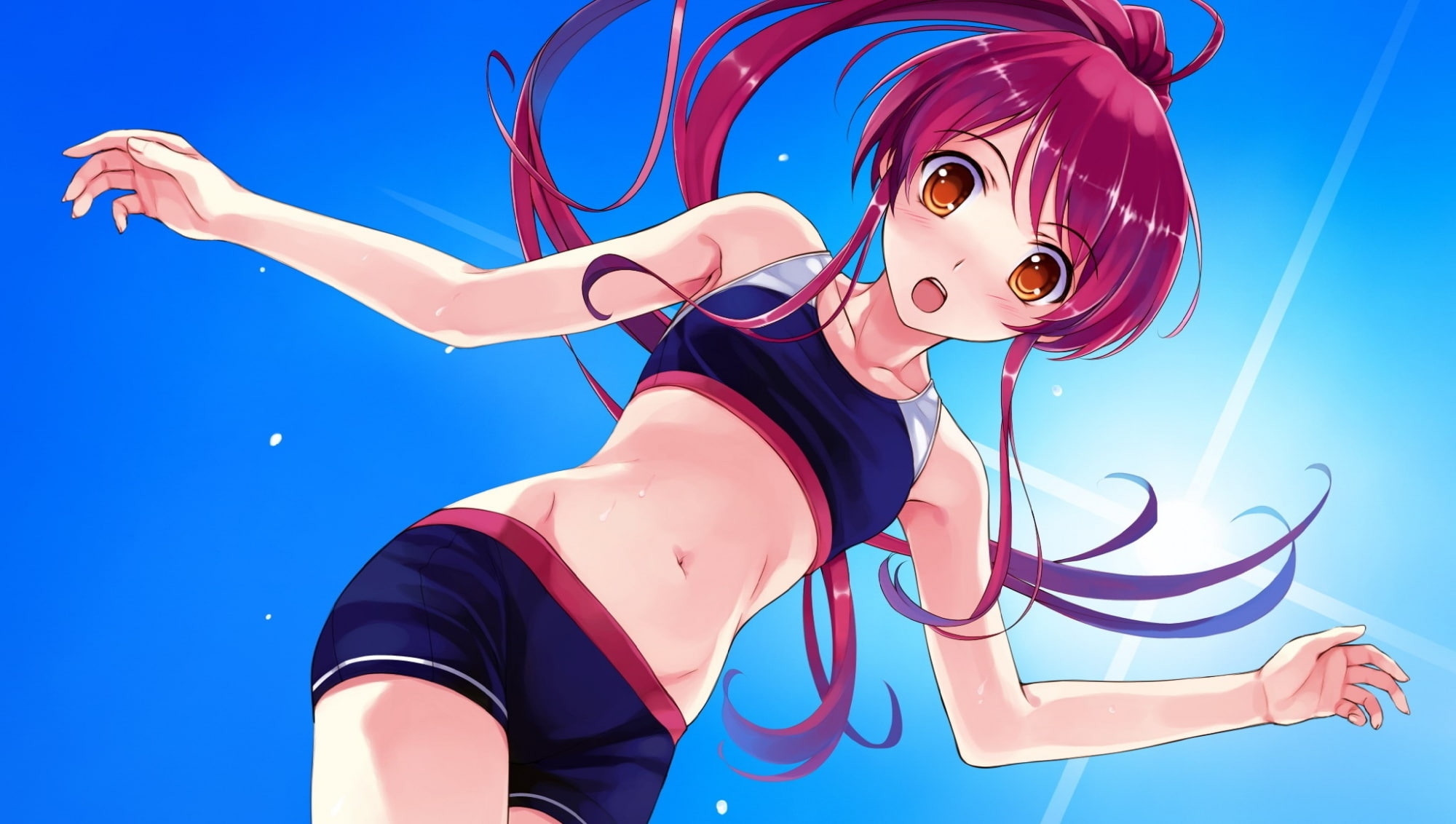 eyes, girls, redheads, pink, pink hair, suiheisen, tomoka, mile, anime, art, made, kurehito, nan, hair, miyamae, hd, misaki, 1080P, people, orange, HD Wallpaper