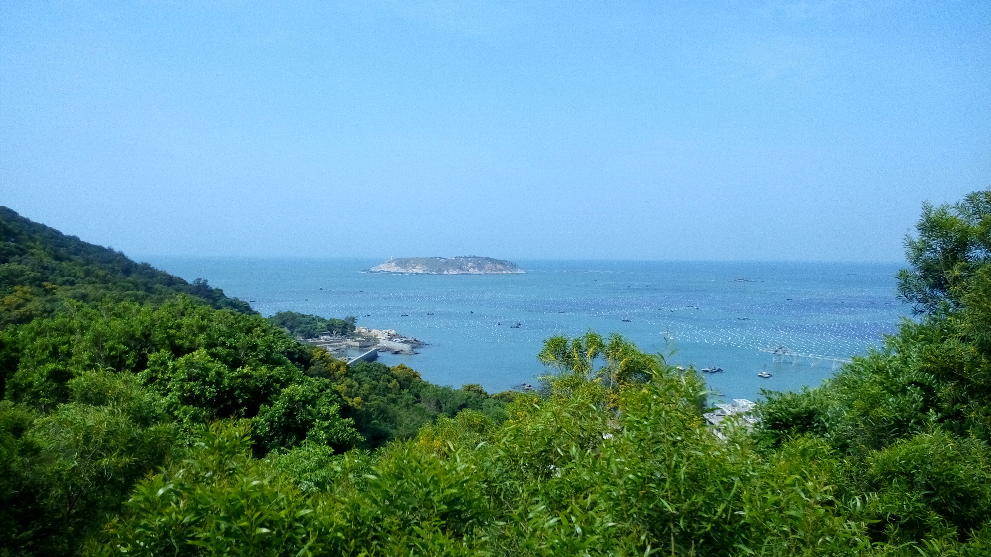 aquaculture, sea, 2K, water, plant, horizon, tranquil scene, green color, nan ao island, beach, tranquility, land, tree, sky, environment, landscape, reef, HD Wallpaper