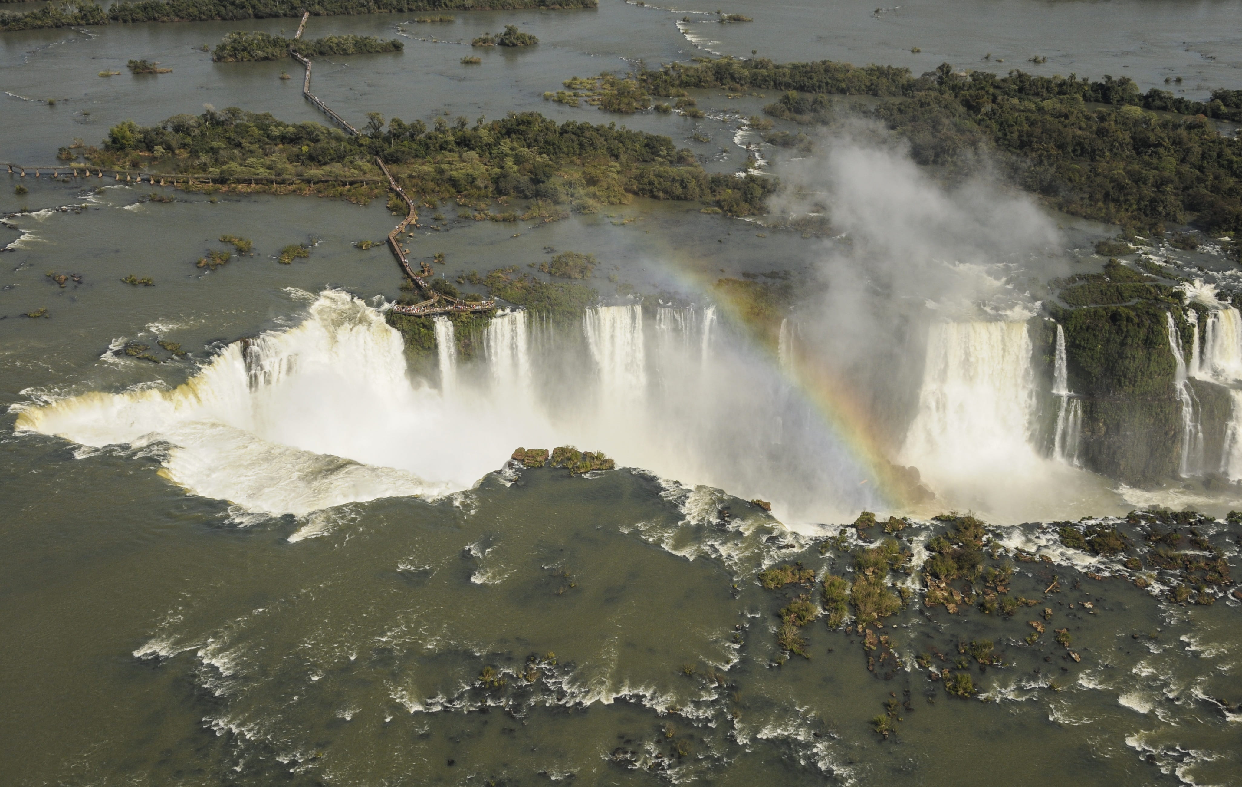 argentina, summer, iguasu, flow, tourism, travel, travel destinations, 4K, holidays, day, waterfall, border, tree, beauty in nature, water, river, no people, HD Wallpaper