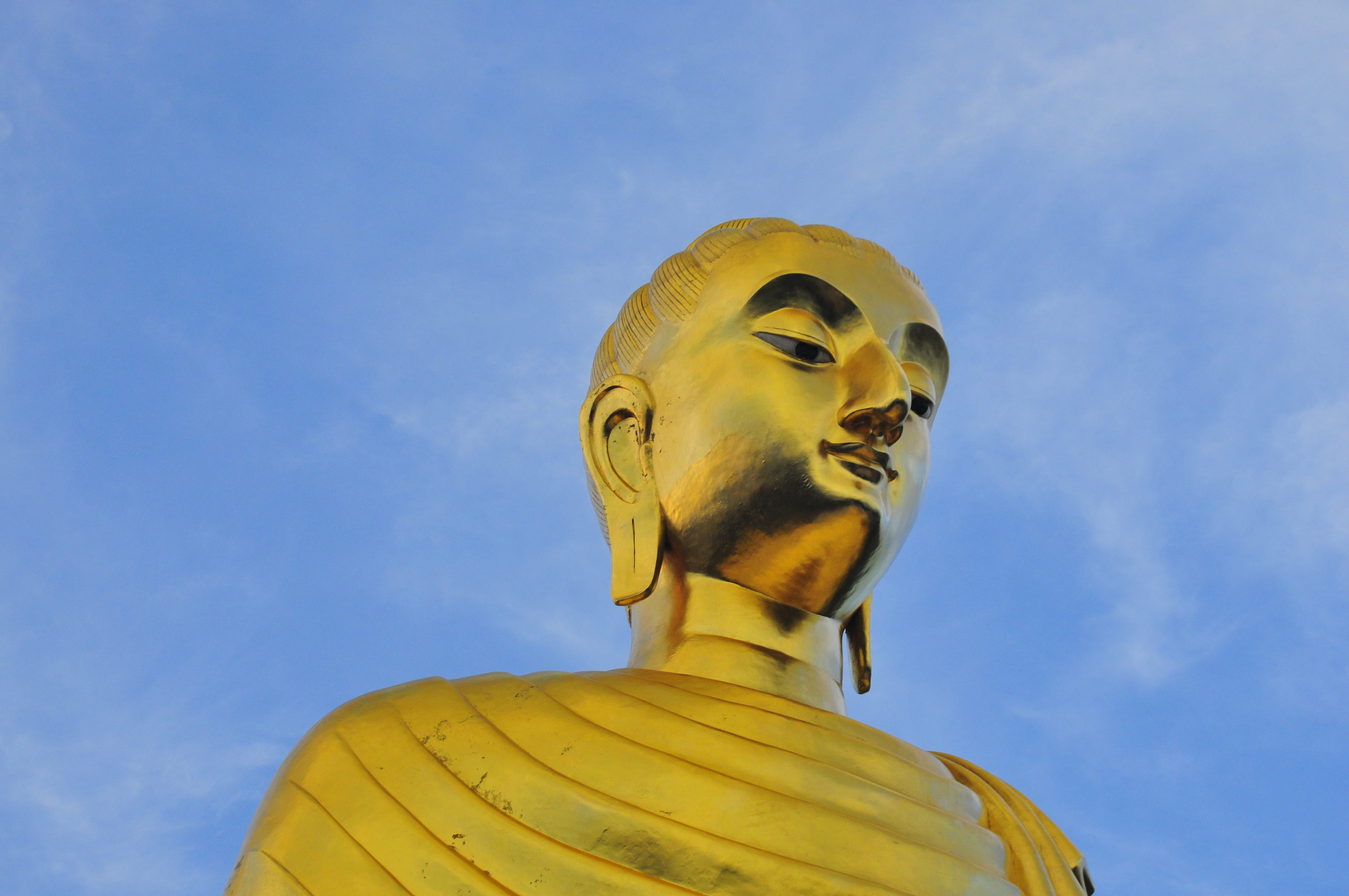 monument, no people, creativity, low angle view, head, art and craft, human representation, colored, spirituality, golden, art, gold colored, monumental, HD Wallpaper