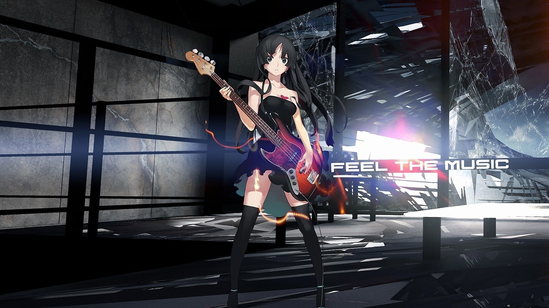 mio, 1080P, female, akiyama, hd, on, k, guitar, character, cartoon/comic, anime, HD Wallpaper