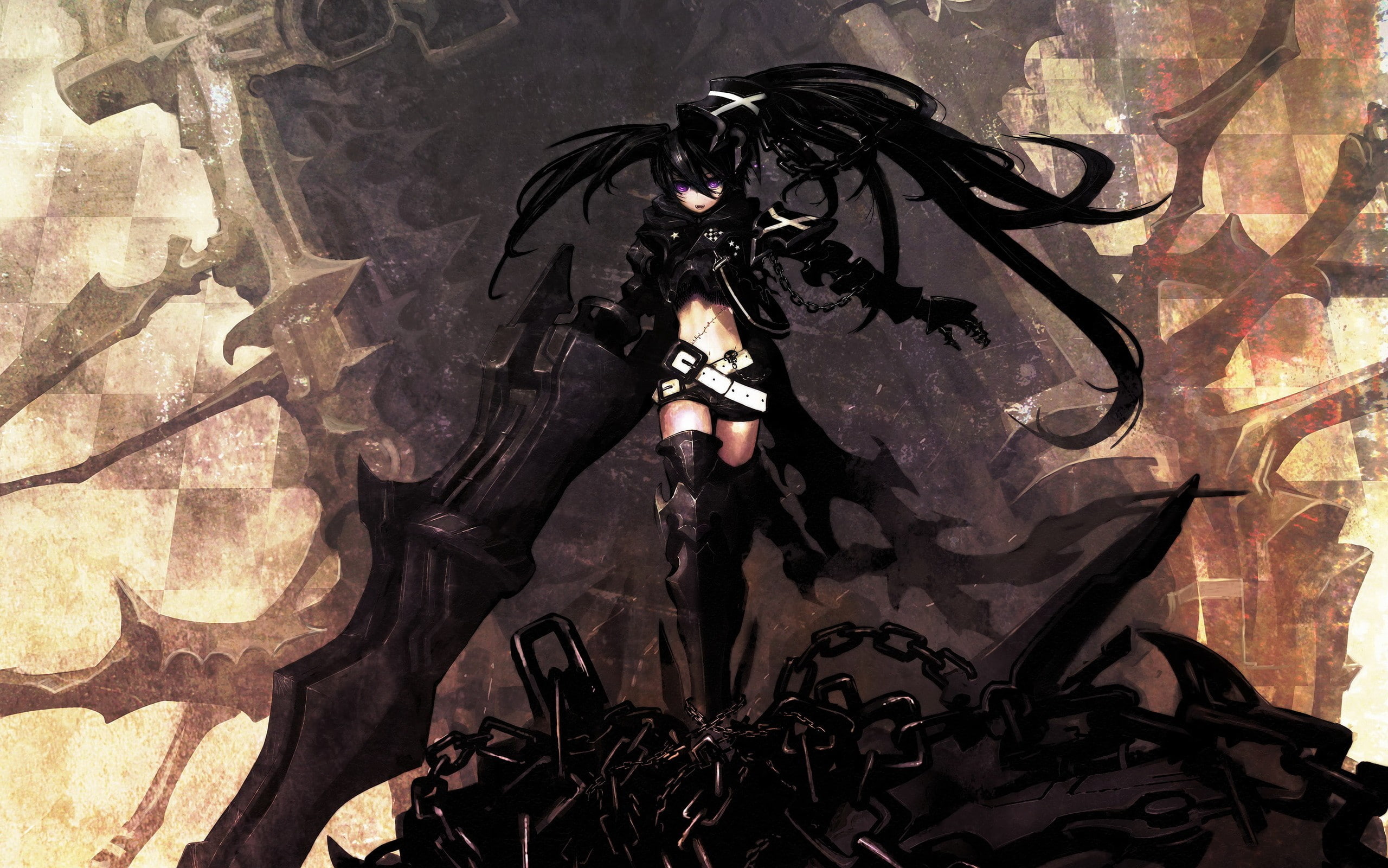 shooter, cartoon/comic, haired, hd, rock, 2K, anime, character, female, black, HD Wallpaper