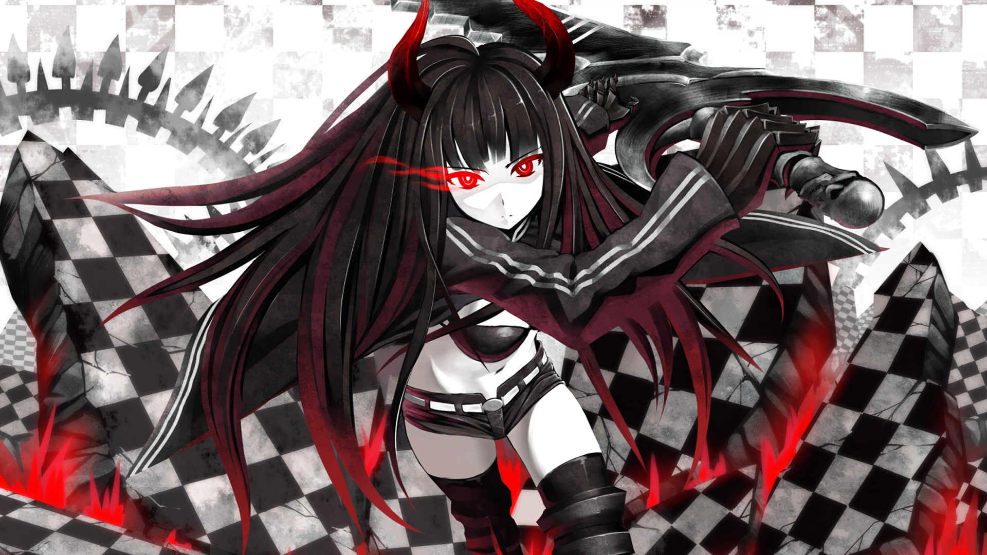 black, shooter, anime, devil, 1080P, character, haired, cartoon/comic, female, rock, hd, HD Wallpaper