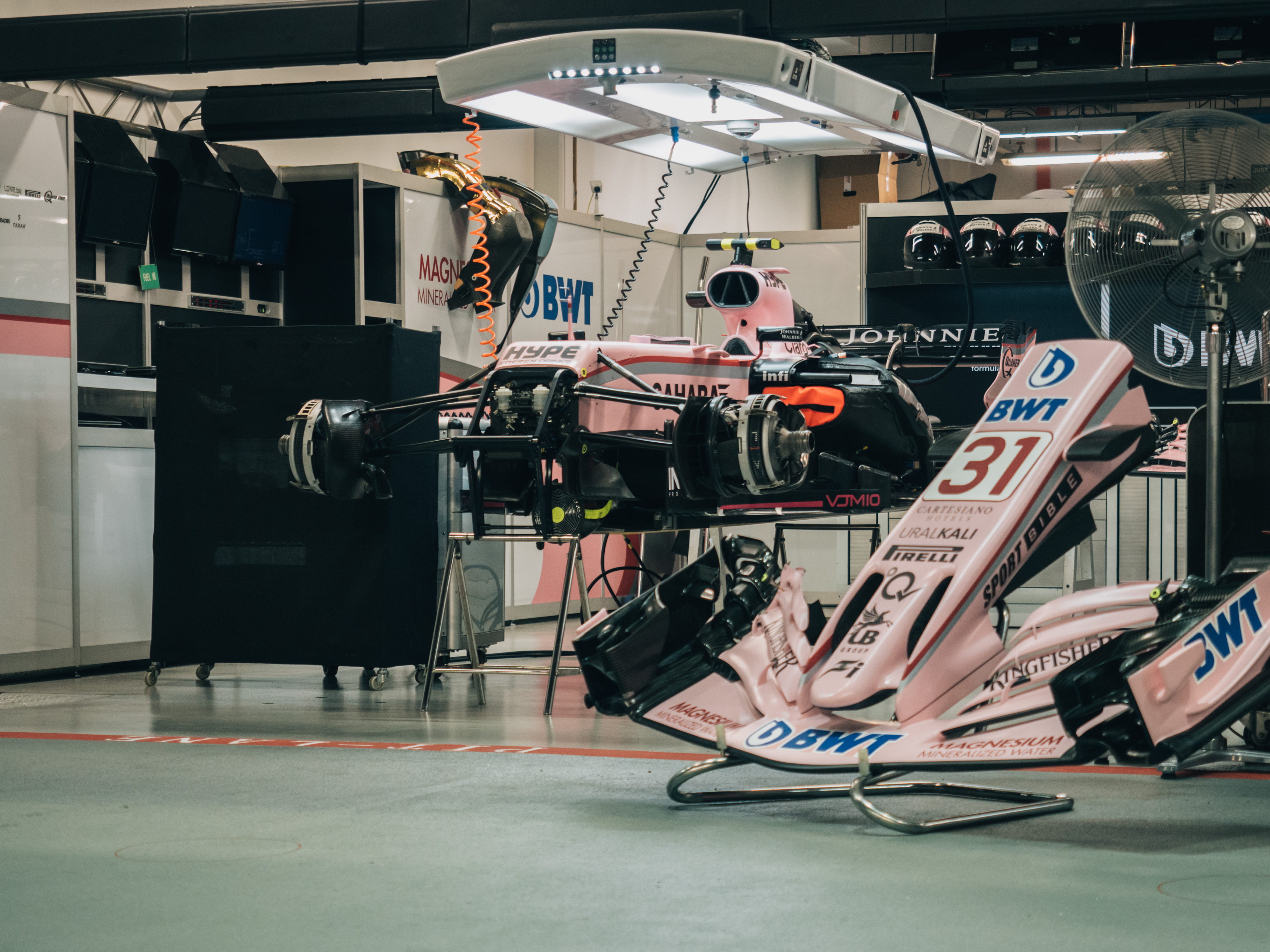 music, racecar, machine, large group of objects, leisure activity, sport, car parts, f1, room, exercising, low section, pink, connection, race car, equipment, HD Wallpaper