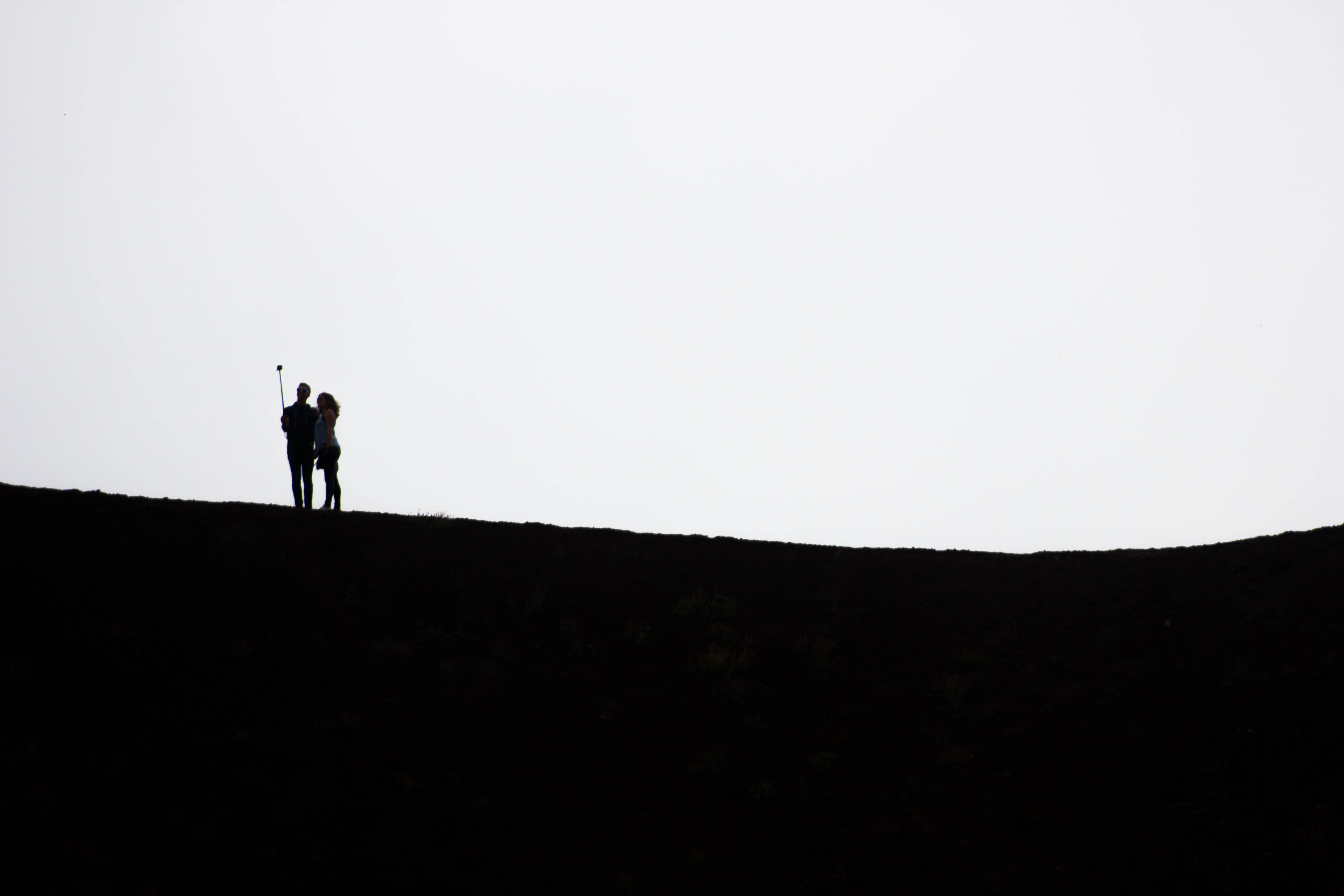 sky, clear sky, nature, silhouette, real people, togetherness, fog, people, blackandwhite, full length, 5K, land, bonding, copy space, men, outdoors, mountain, HD Wallpaper