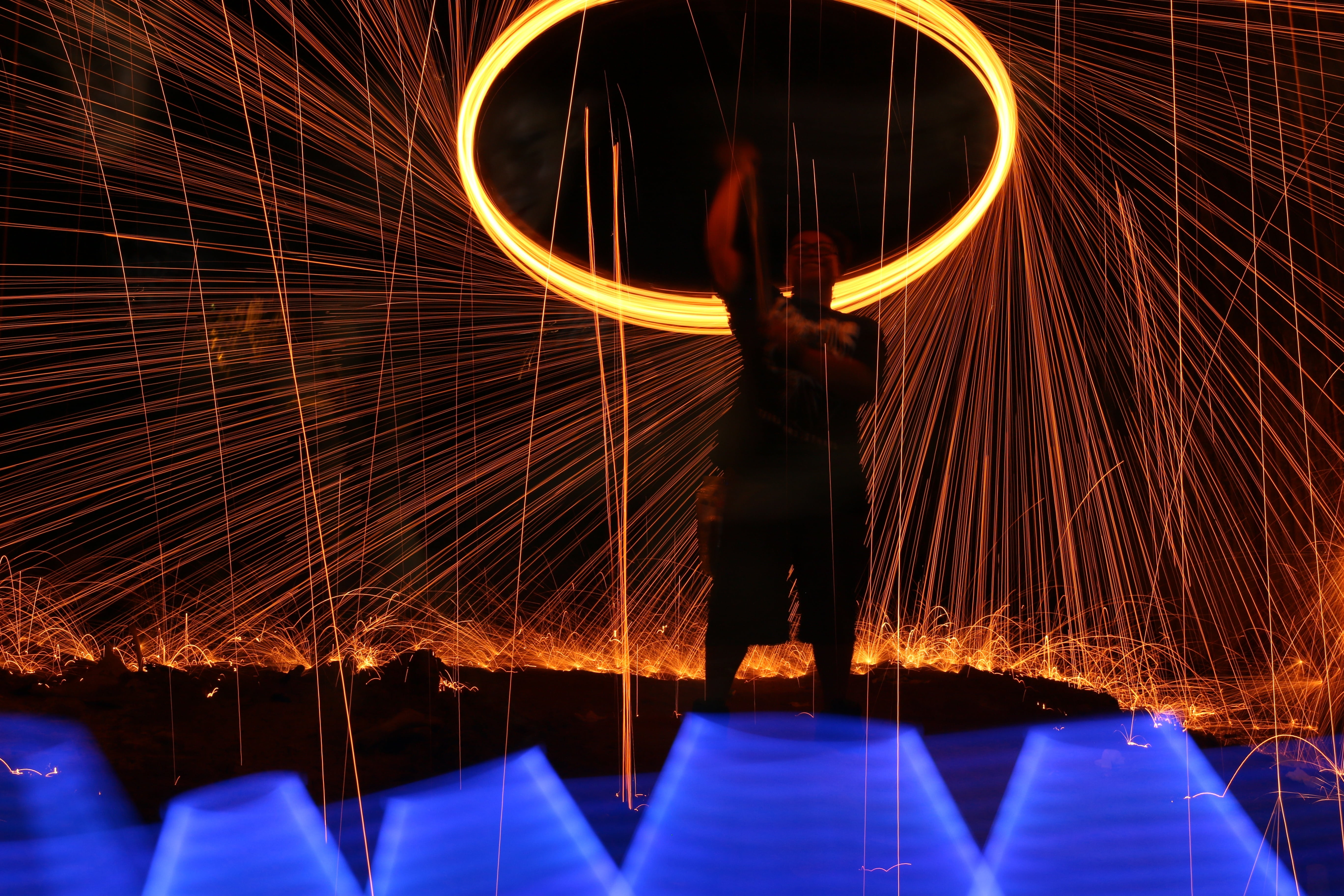 artistic, steelwool, spinning, night, sparks, person, lightplay, thor-spin, performance, light, spin, wire wool, dark, fire, 5K, glowing, skill, decoration, HD Wallpaper
