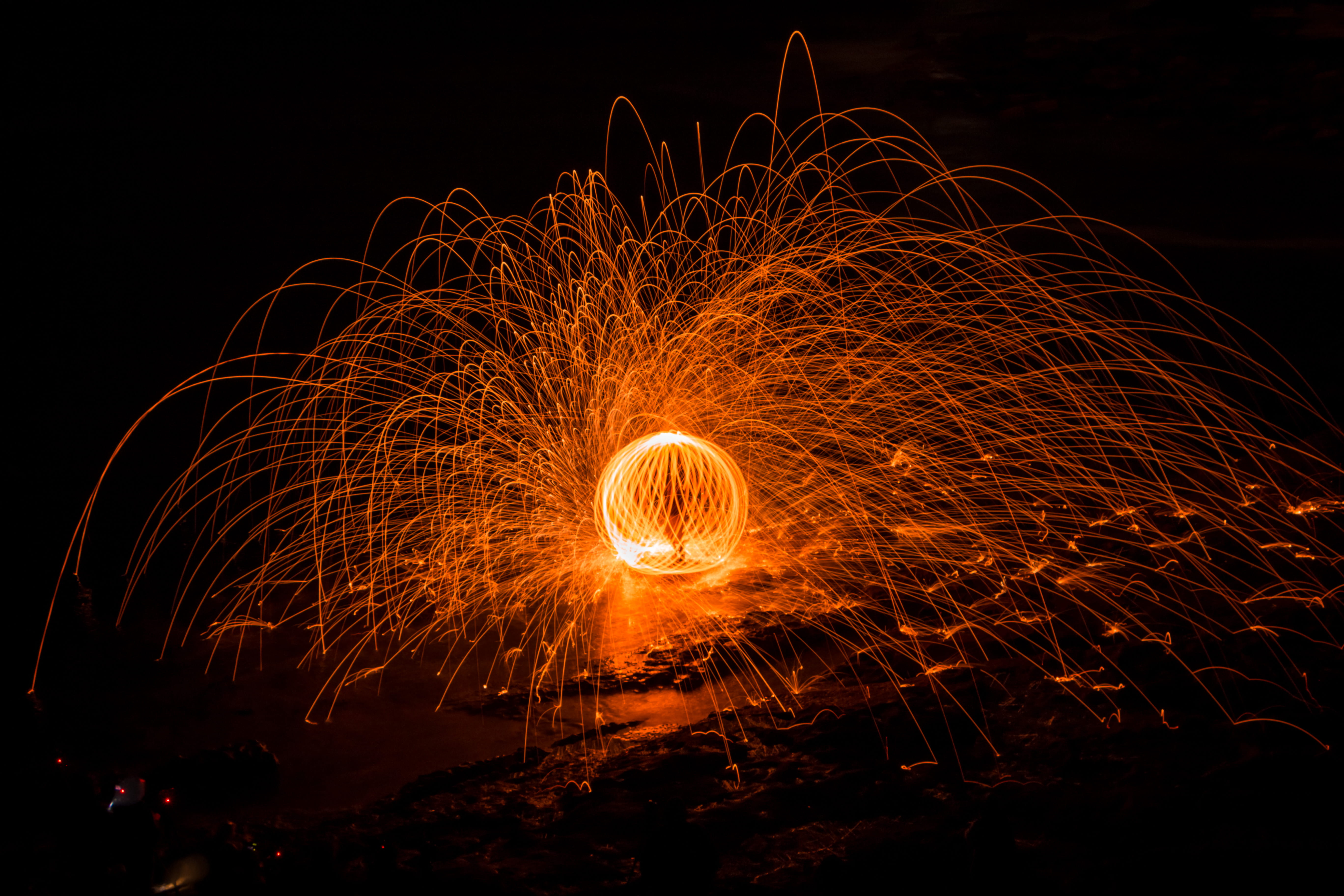 la perouse, warm, motion, sparks, land, glow, sydney, fireworks, night, steel wool, light - natural phenomenon, steelwool, pattern, orange, glowing, blurred motion, HD Wallpaper
