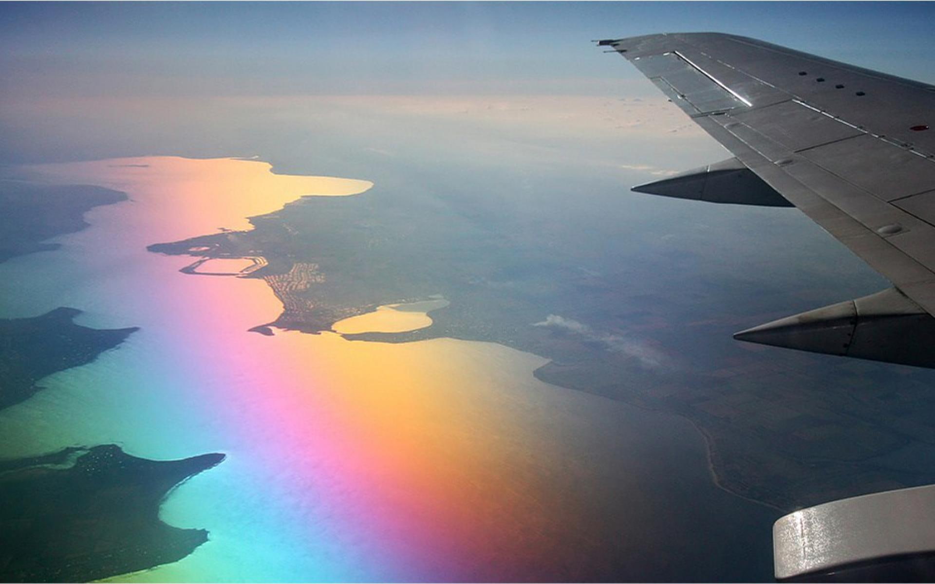 aircraft planes, colours, 1080P, beautiful, refections, sea, rainbow, HD Wallpaper
