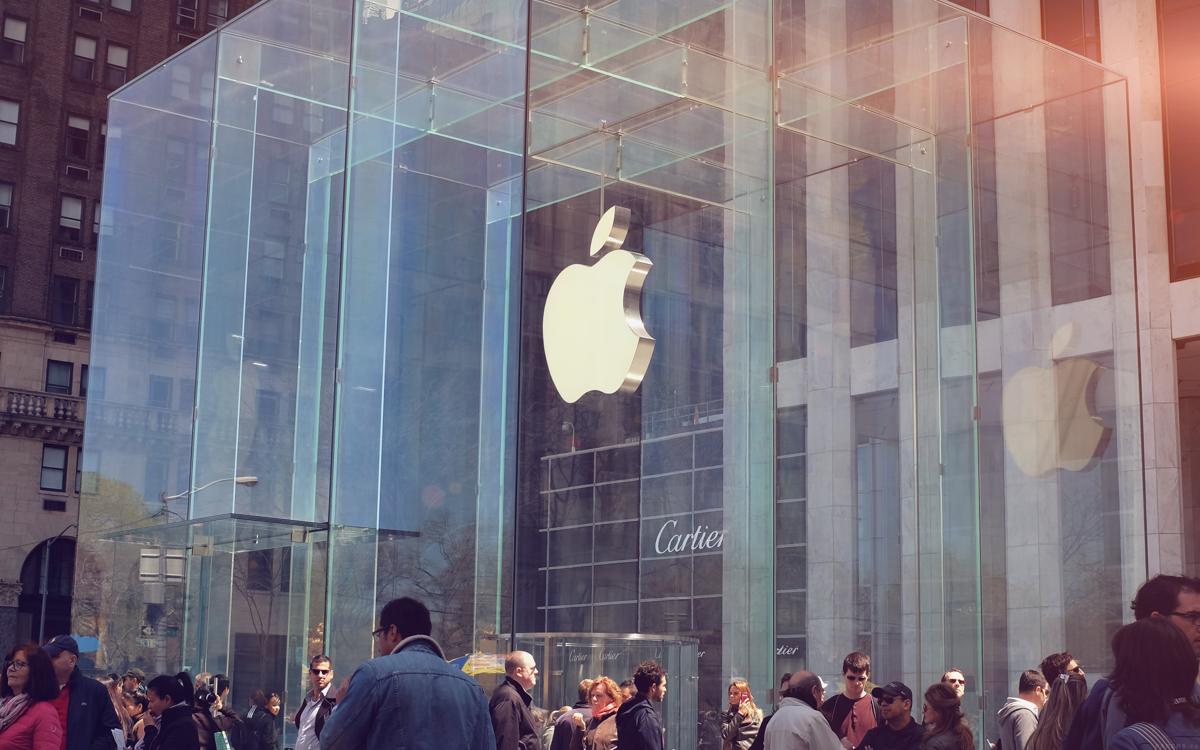 day, building exterior, office building exterior, apple, women, 4K, transparent, glass - material, city, newyork, cartier, digital composite, reflection, HD Wallpaper