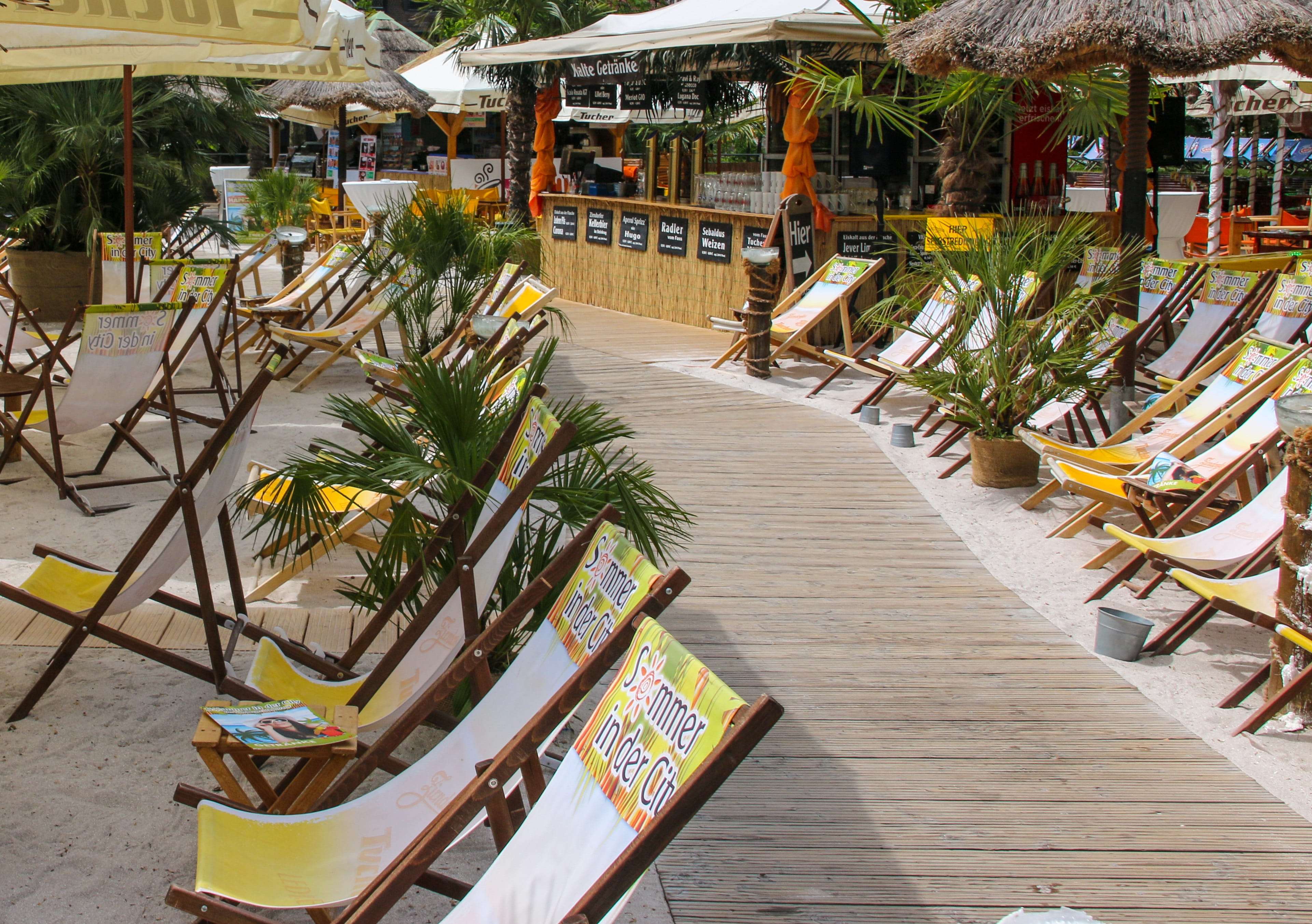 seat, beach, building, vacations, high angle view, 4K, nature, potted plant, chair, tree, sea, table, built structure, no people, empty, restaurant, wood - material, HD Wallpaper