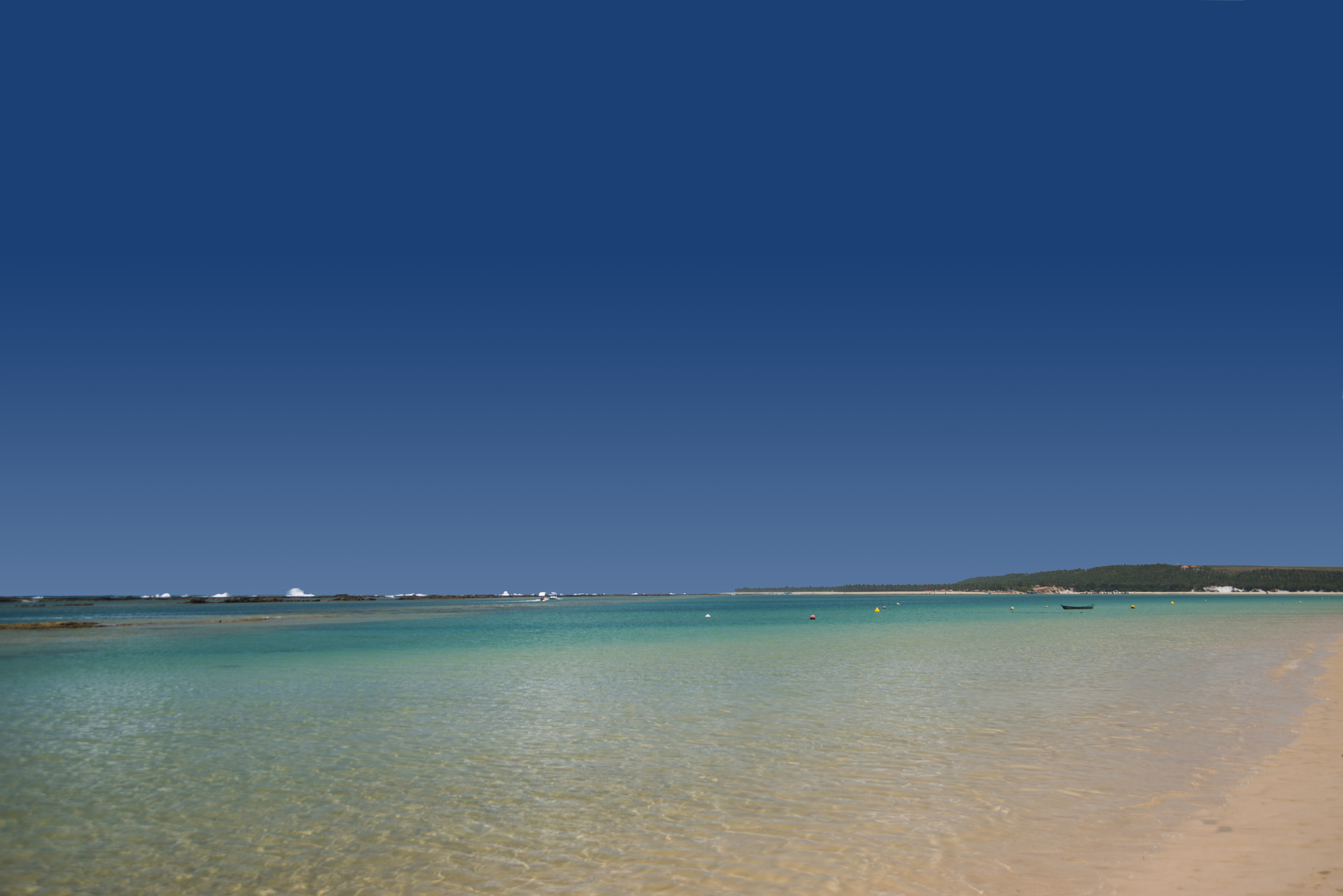 no people, tranquility, sea, beach, horizon over water, travel, sky, tranquil scene, copy space, 5K, blue, outdoors, bar, nature, turquoise colored, beauty in nature, HD Wallpaper