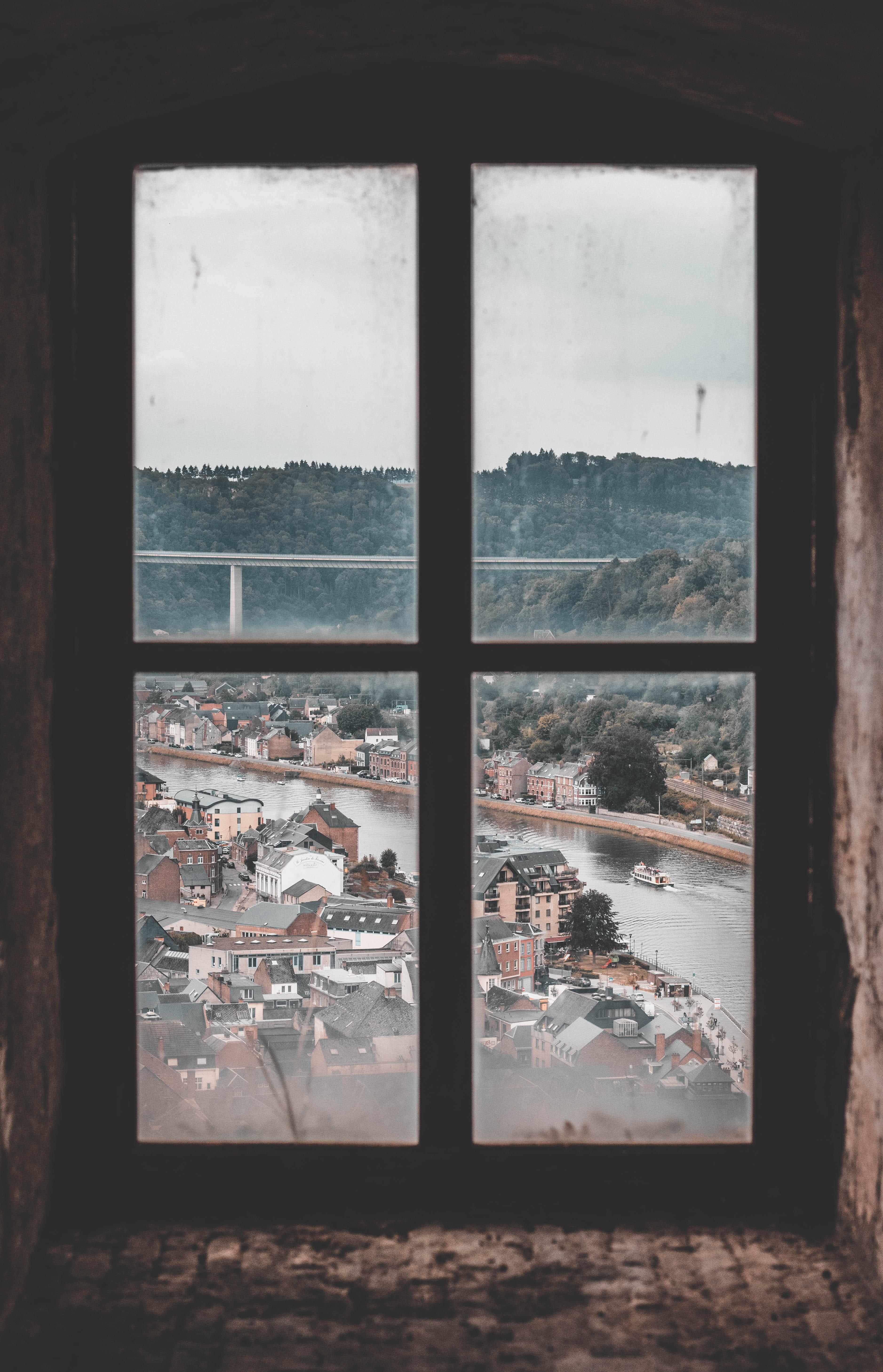 looking Through Window, water, nature, looking out, mobileStock, travel, black, tree, castle, building, cloud - Sky, woodland, river, shadow, traditional design, Phone HD Wallpaper