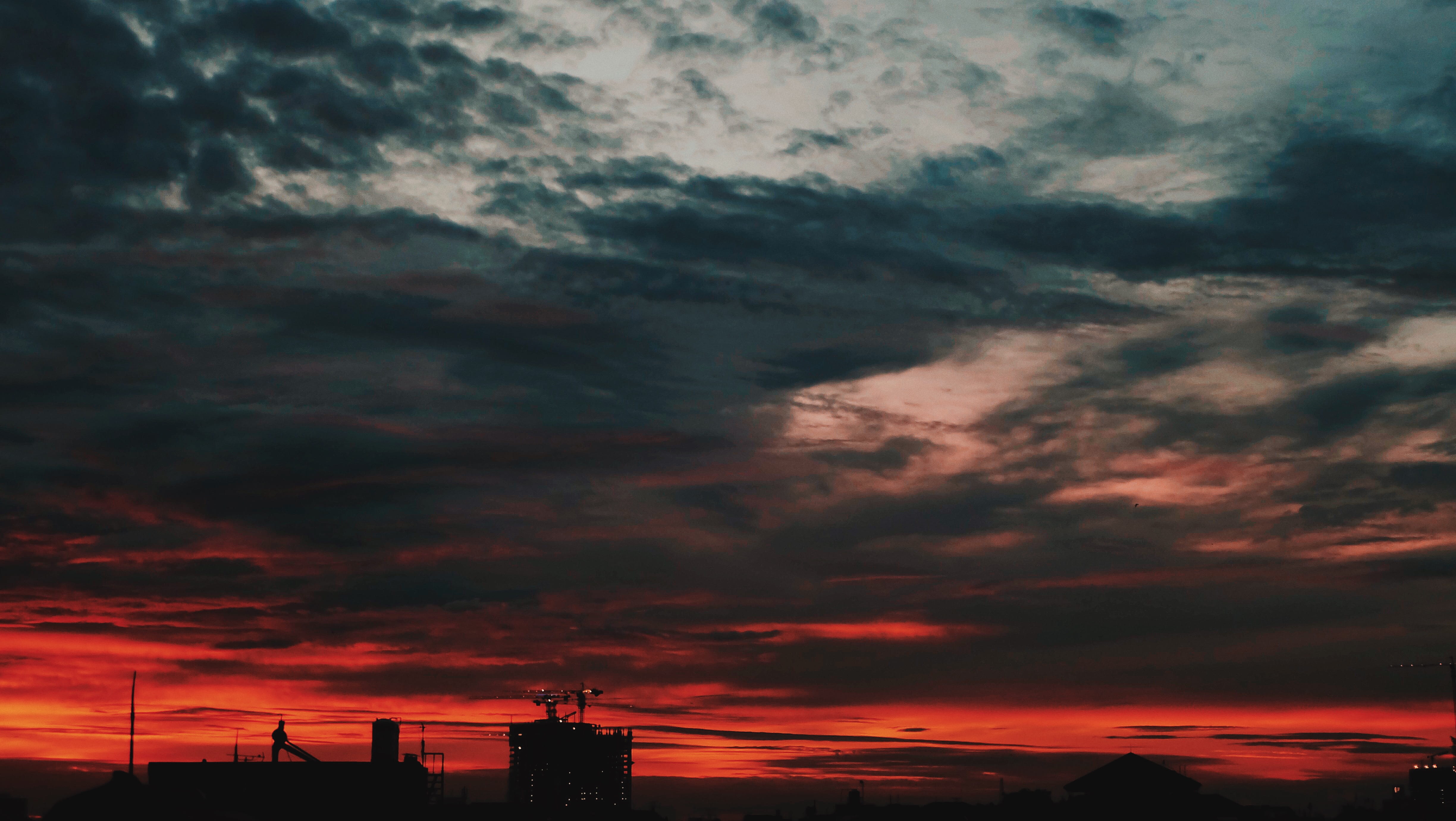 ominous, silhouette, cloud - sky, sunset, 4K, rooftop, architecture, views, outdoors, orange color, scenics - nature, idyllic, beauty, dramatic sky, sky, HD Wallpaper