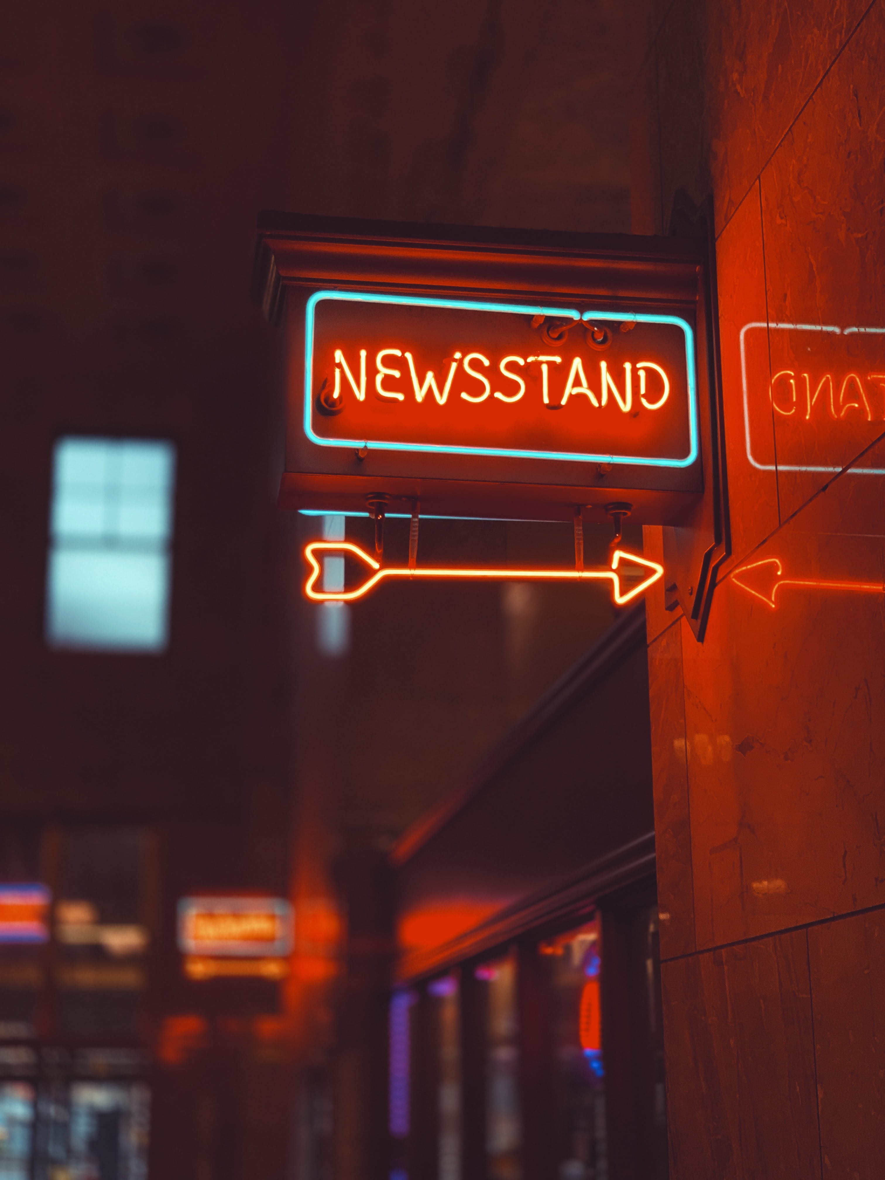 information sign, red, blue, city life, building exterior, night, orange, sign, neon, information, city, direction, western script, 4K, communication, Phone HD Wallpaper