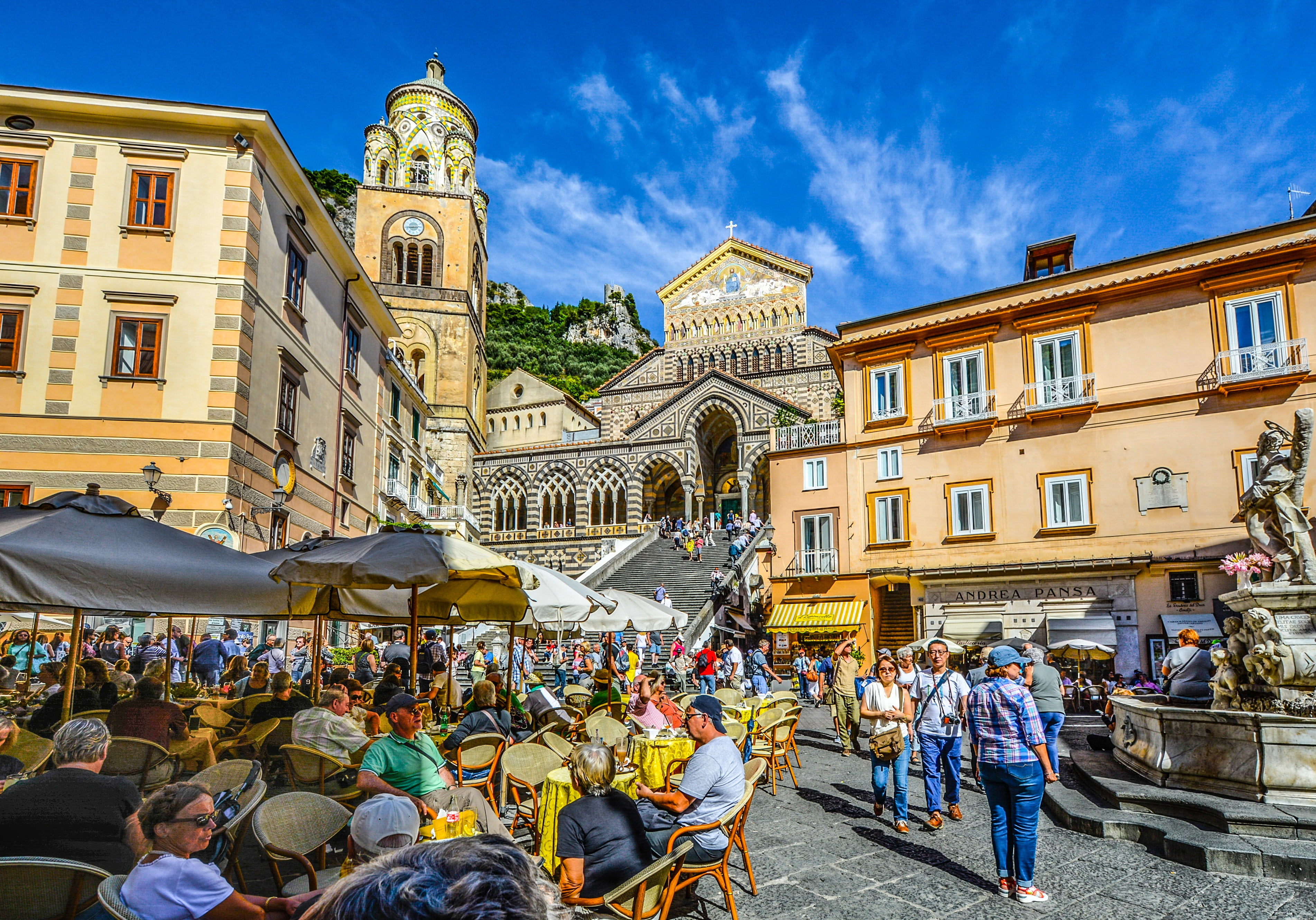 building, europe, cathedral, church, adults only, crowd, business, men, amalfi, outdoor, tour, sky, umbrellas, women, large group of people, architecture, HD Wallpaper
