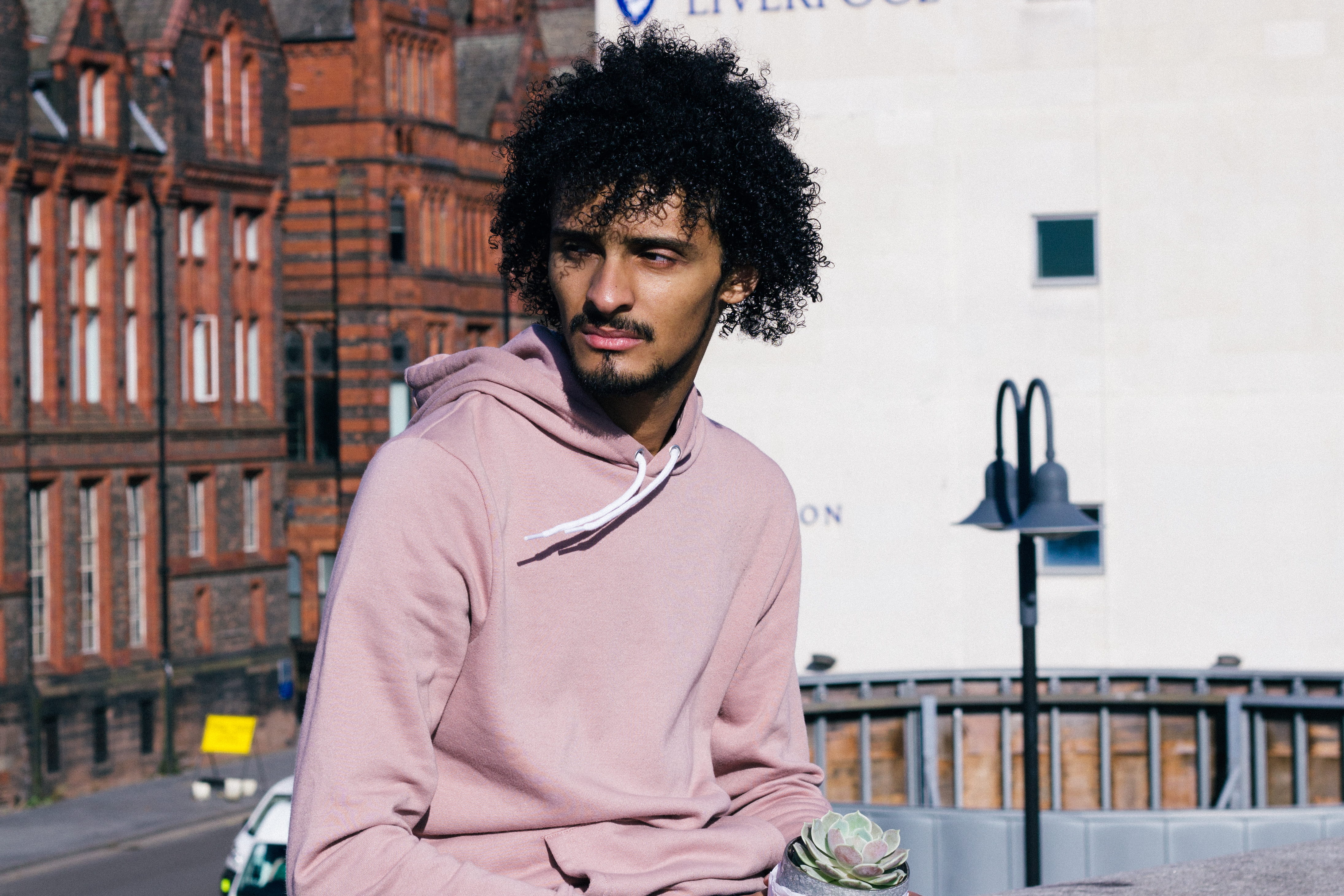 near, curly hair, wind, curly, looking at camera, mixed, portrait, casual clothing, church, buildings, waist up, city, architecture, structures, front view, HD Wallpaper