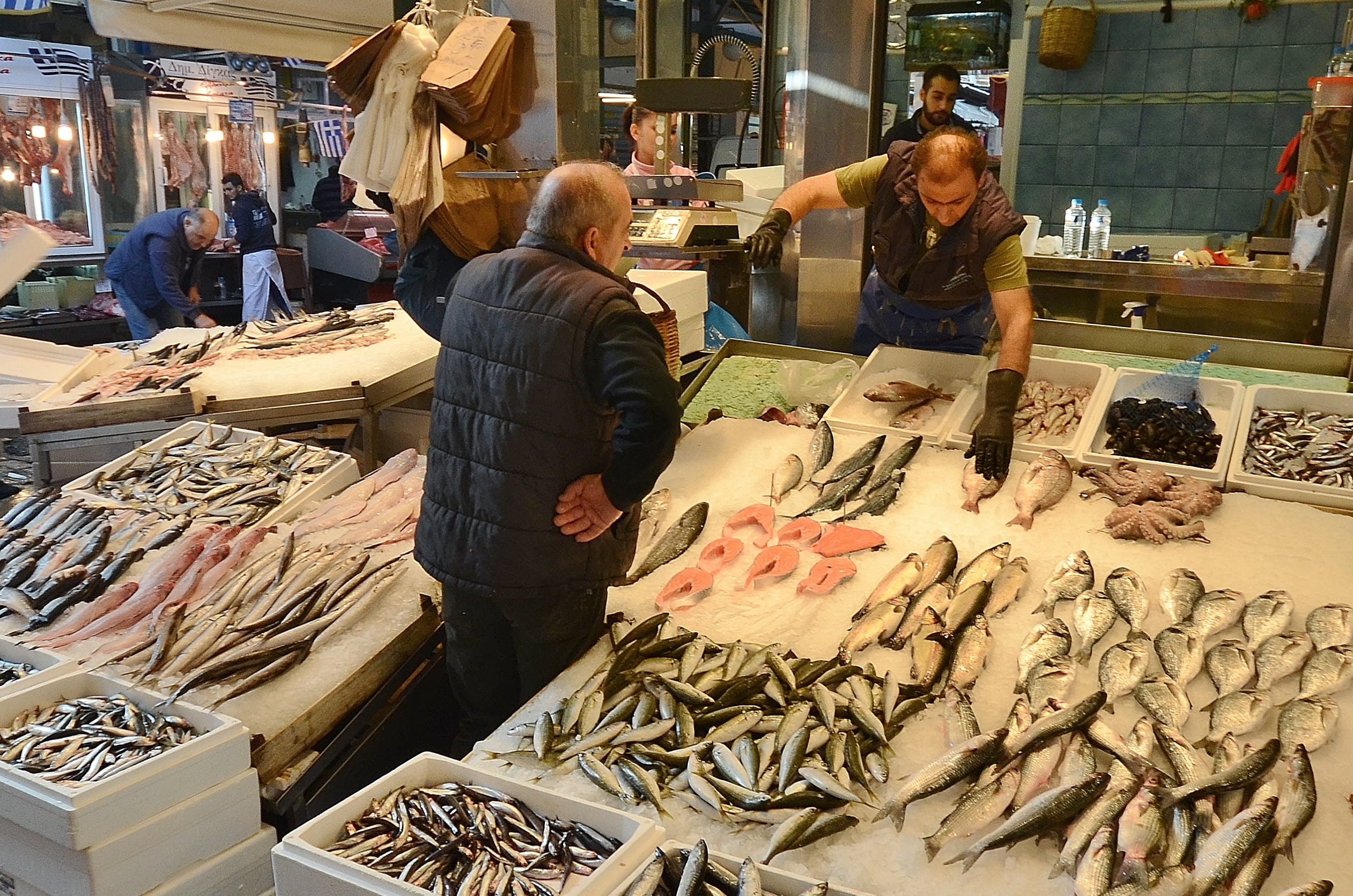market Stall, men, retail, adult, people, 1080P, business, raw Food, prepared Fish, fishing industry, variation, fish Market, occupation, large group of objects, HD Wallpaper