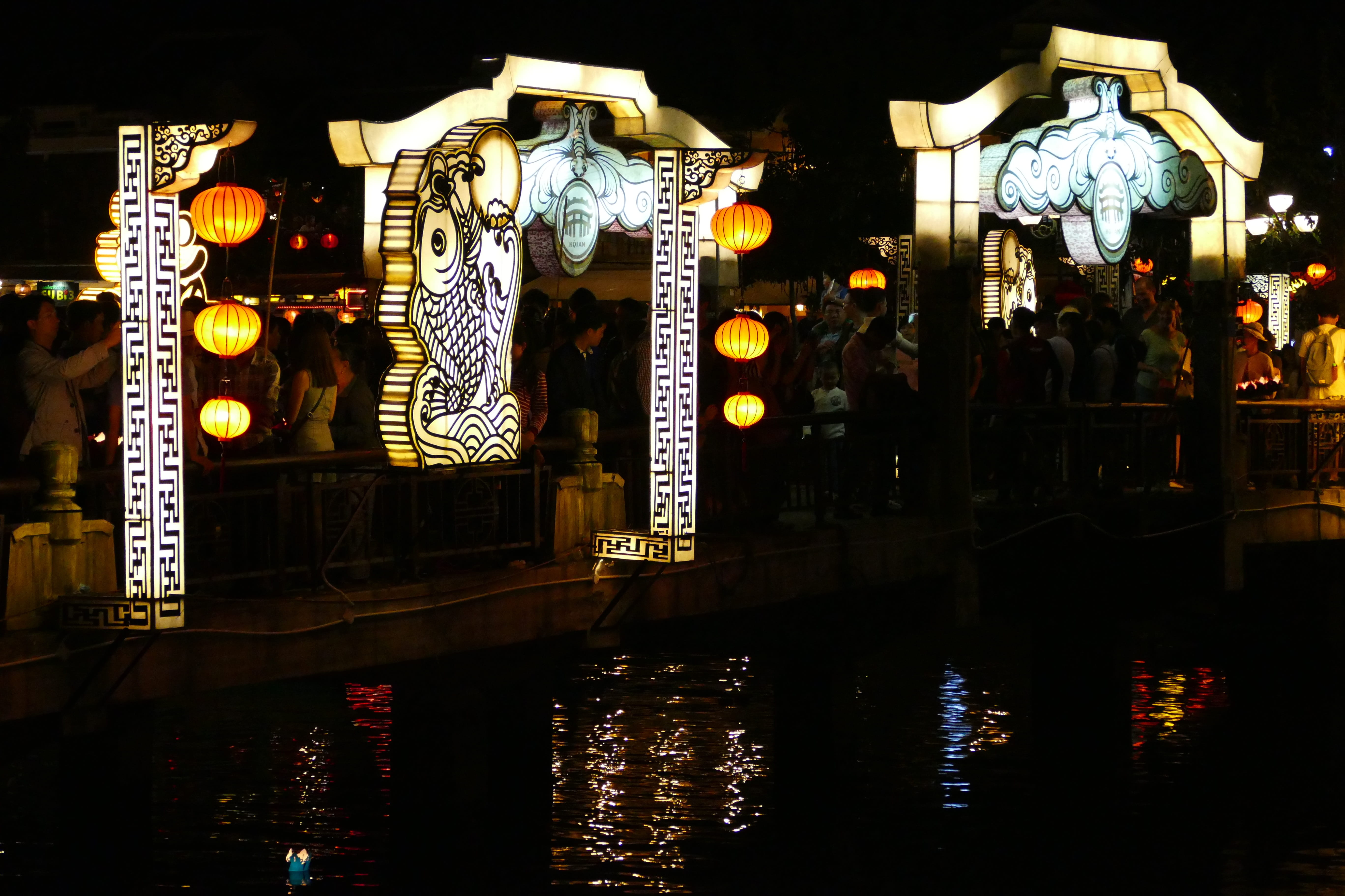 lake, darkness, unesco, new years day, reflection, outdoors, paper lantern, bridge, lighting equipment, light, water, decoration, electric lamp, building exterior, HD Wallpaper