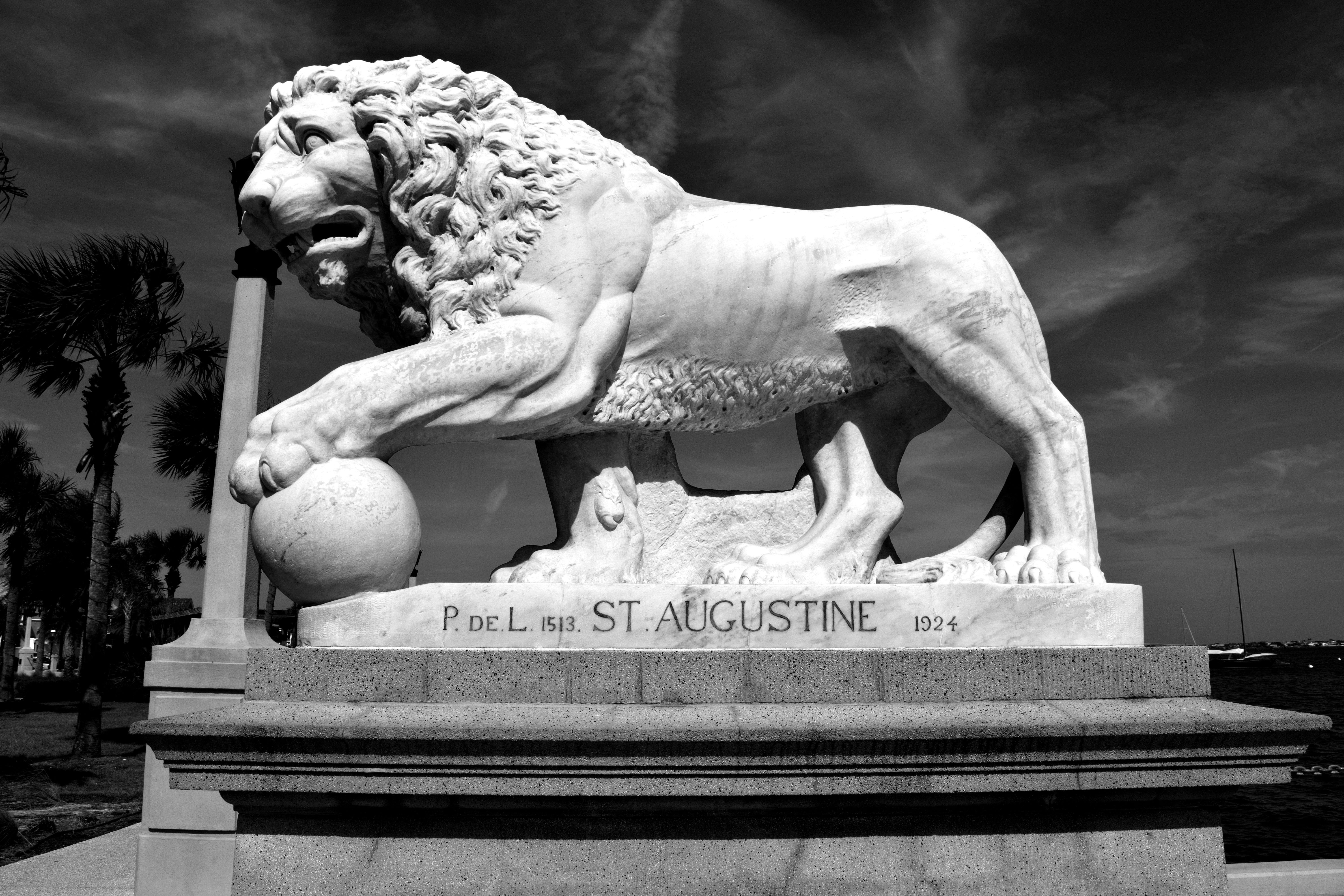 historical, bridge of lions, st augustine, religion, sculpture, representation, the past, famous, creativity, statue, river, florida, low angle view, day, HD Wallpaper