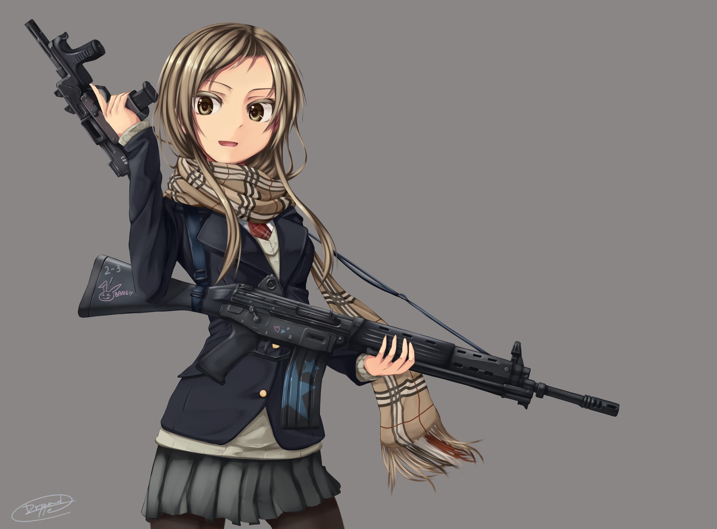 burberry, anime, 1080P, girls with guns, gun, HD Wallpaper