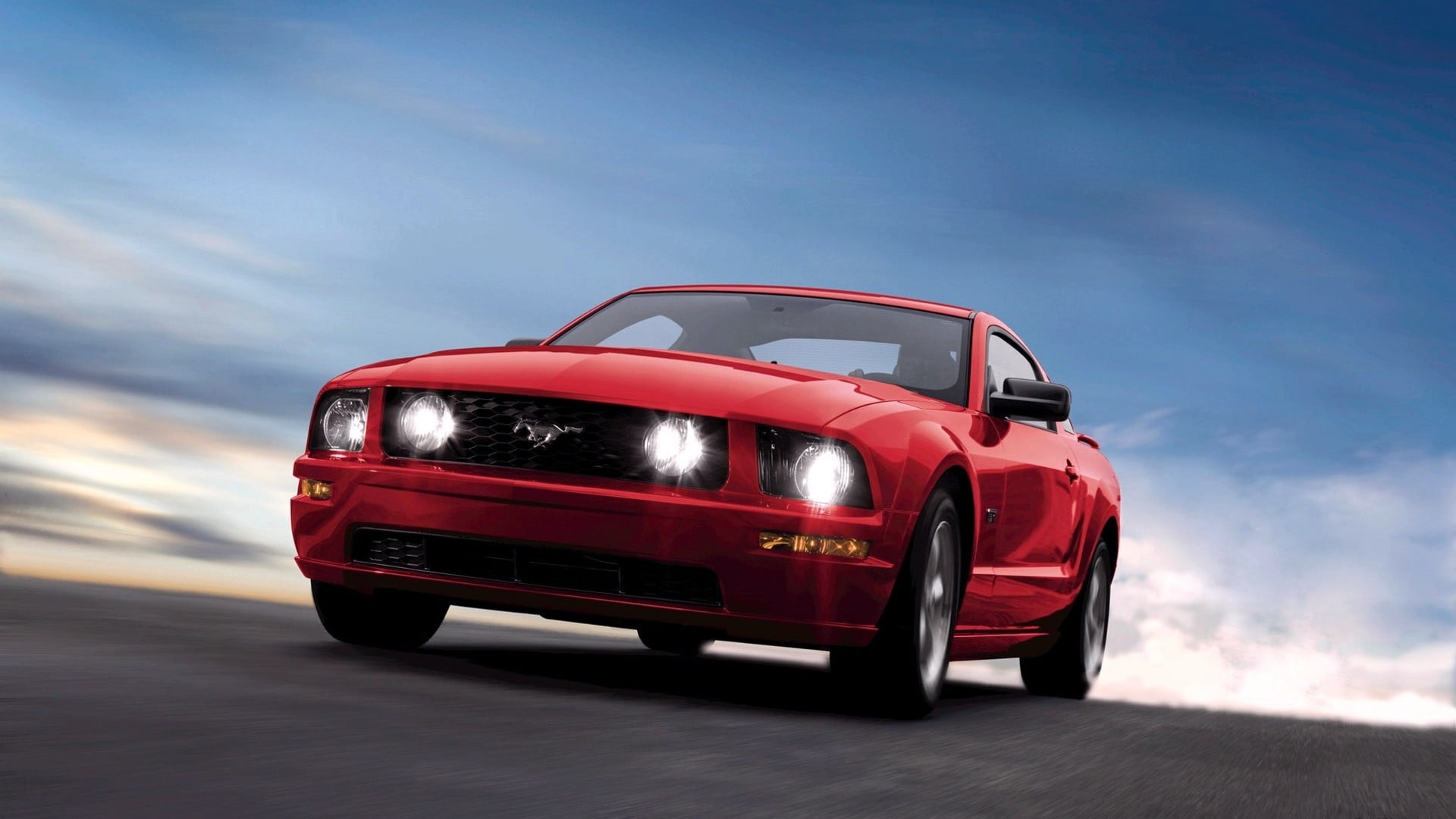 Ford Mustang, muscle cars, travel, sky, mode of transportation, day, modern, no people, cloud - sky, blurred motion, motor vehicle, road trip, outdoors, HD Wallpaper