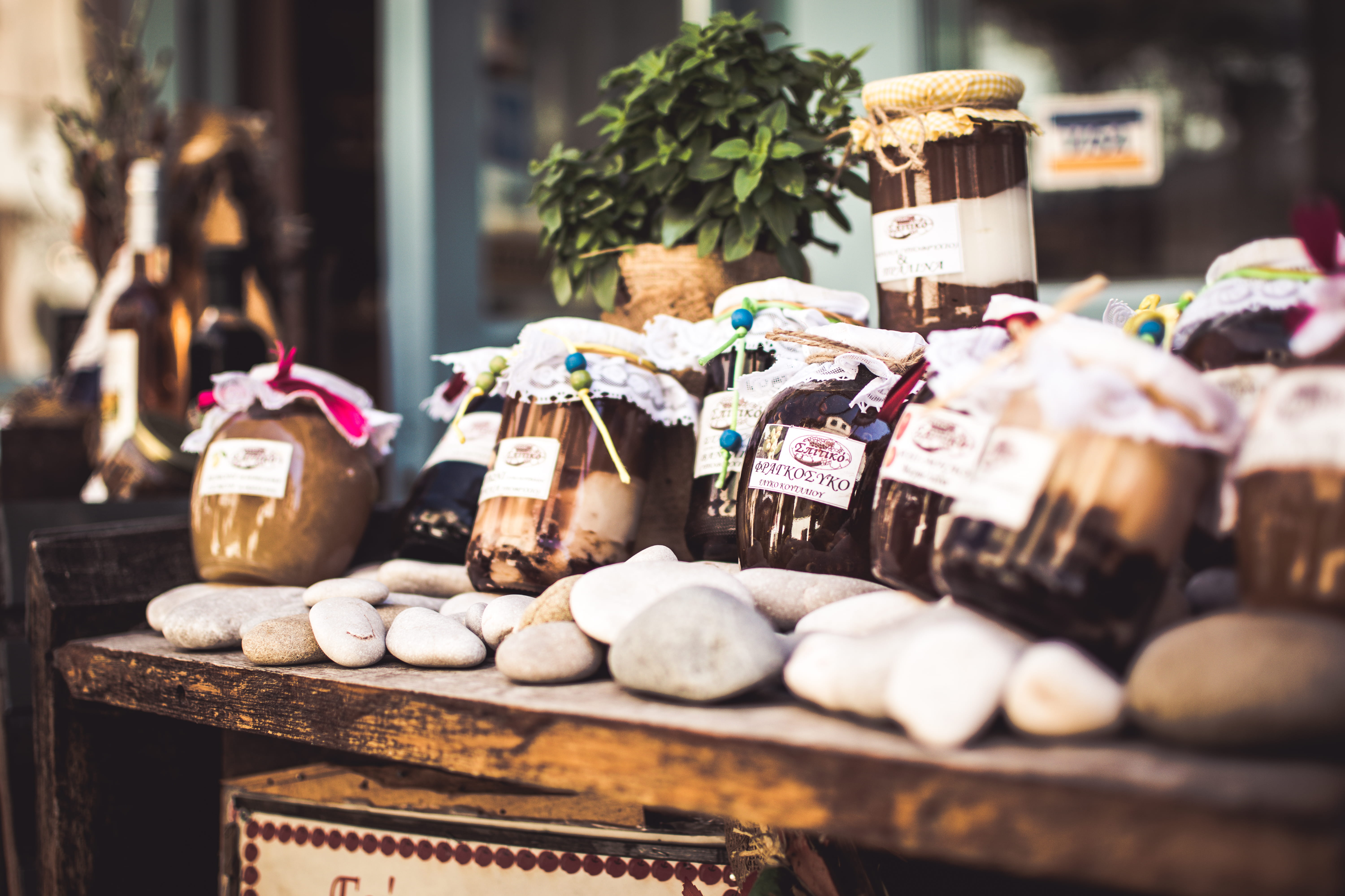 food and drink, container, business, variation, pudding, still life, outdoors, table, sale, stones, small business, handmade, jar, jam, street market, market Stall, HD Wallpaper