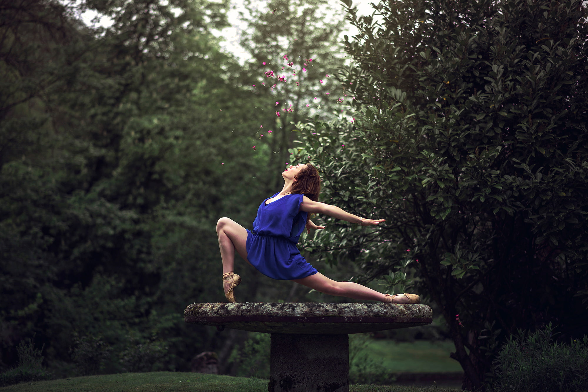 Marie-Lou Lagrange, 1080P, grace, Pointe shoes, placer, flowers, ballerina, HD Wallpaper