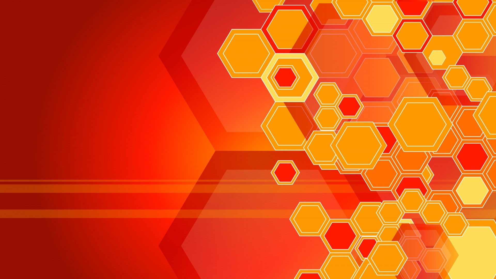 pattern, hexagon, artwork, 1080P, digital art, abstract, geometry, orange, HD Wallpaper