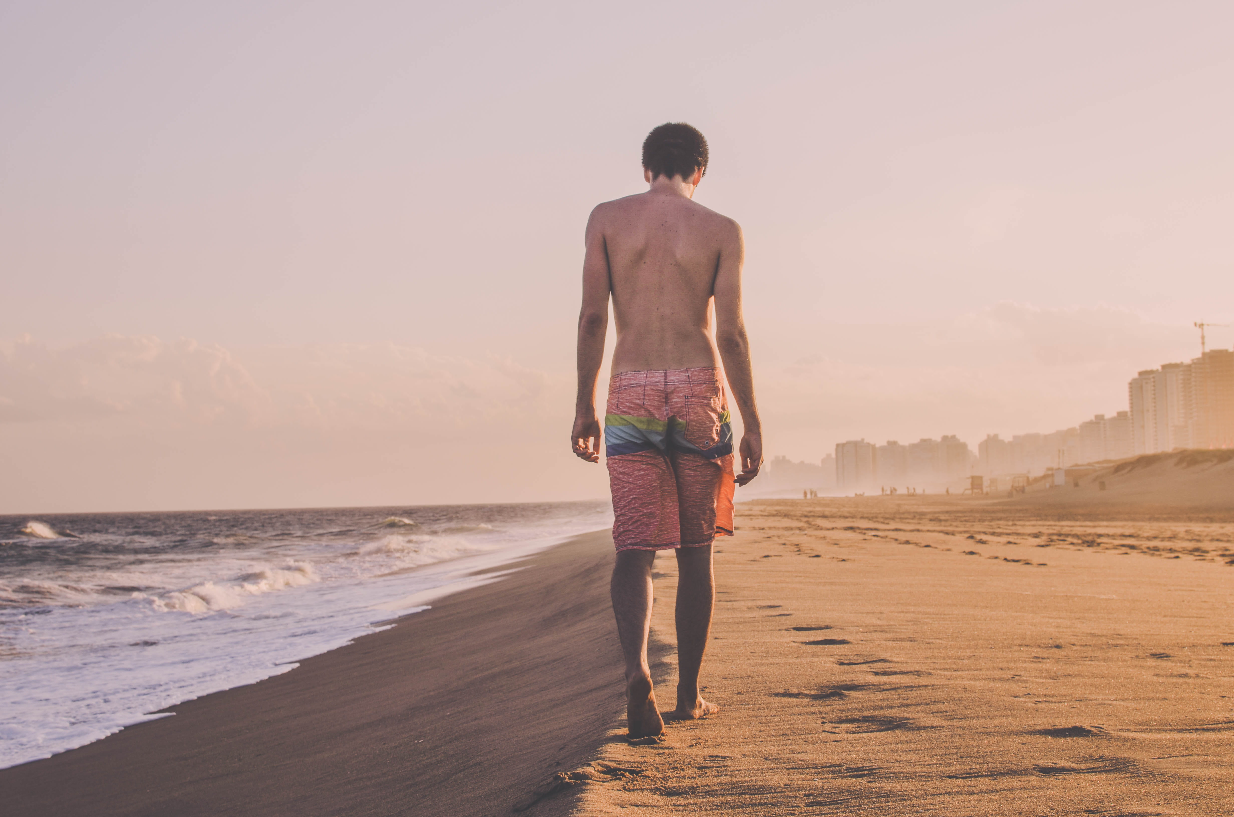 shirtless, sea shore, one man only, man, water, walk, summer, walking, 4K, only men, male, standing, beauty in nature, guy, looking at view, lifestyles, HD Wallpaper