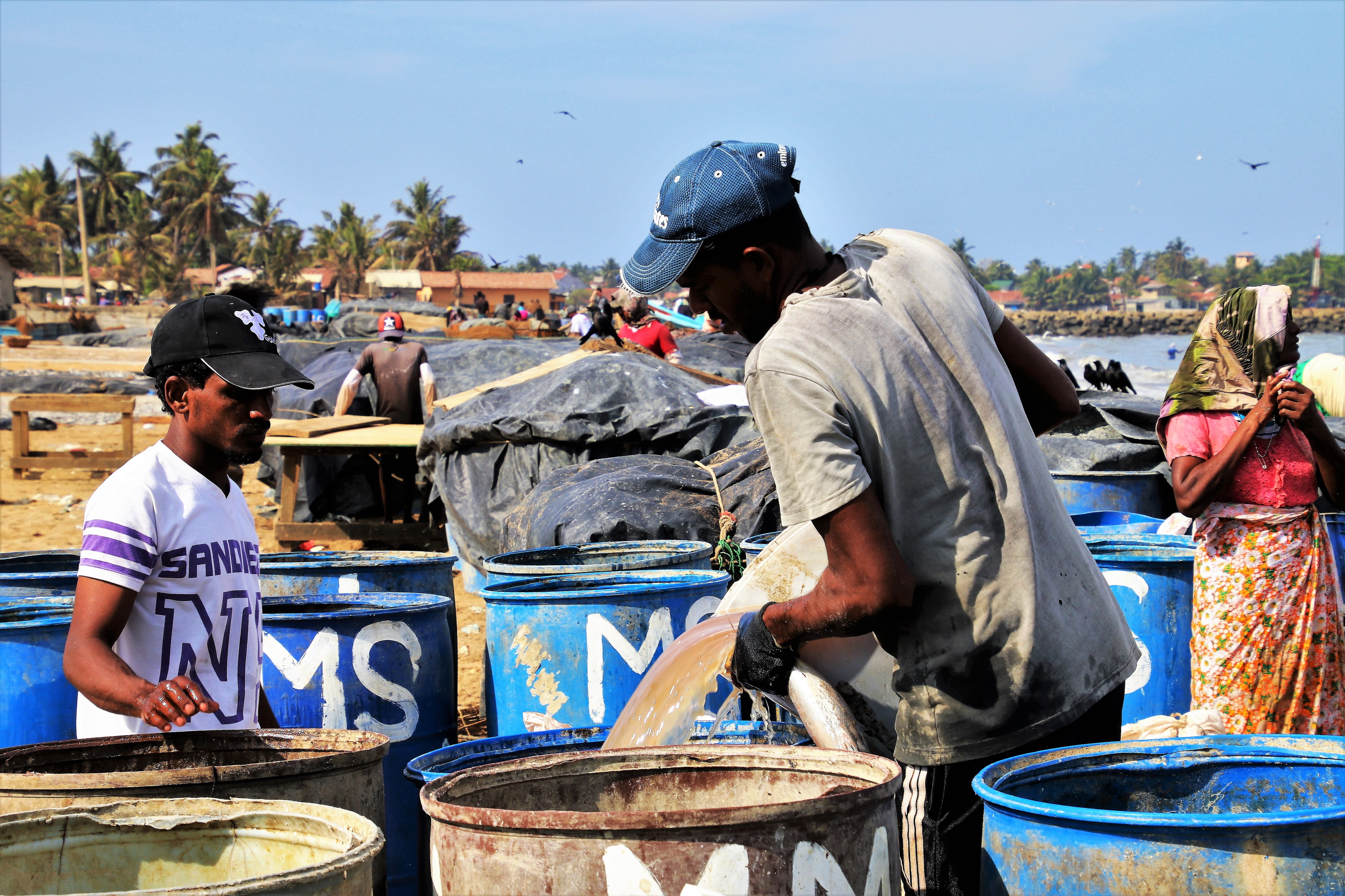 barrel, casual clothing, group of people, beach, boxes, poverty, fish market, lifestyles, nature, sitting, day, male, portrait, real people, the style of the country, HD Wallpaper