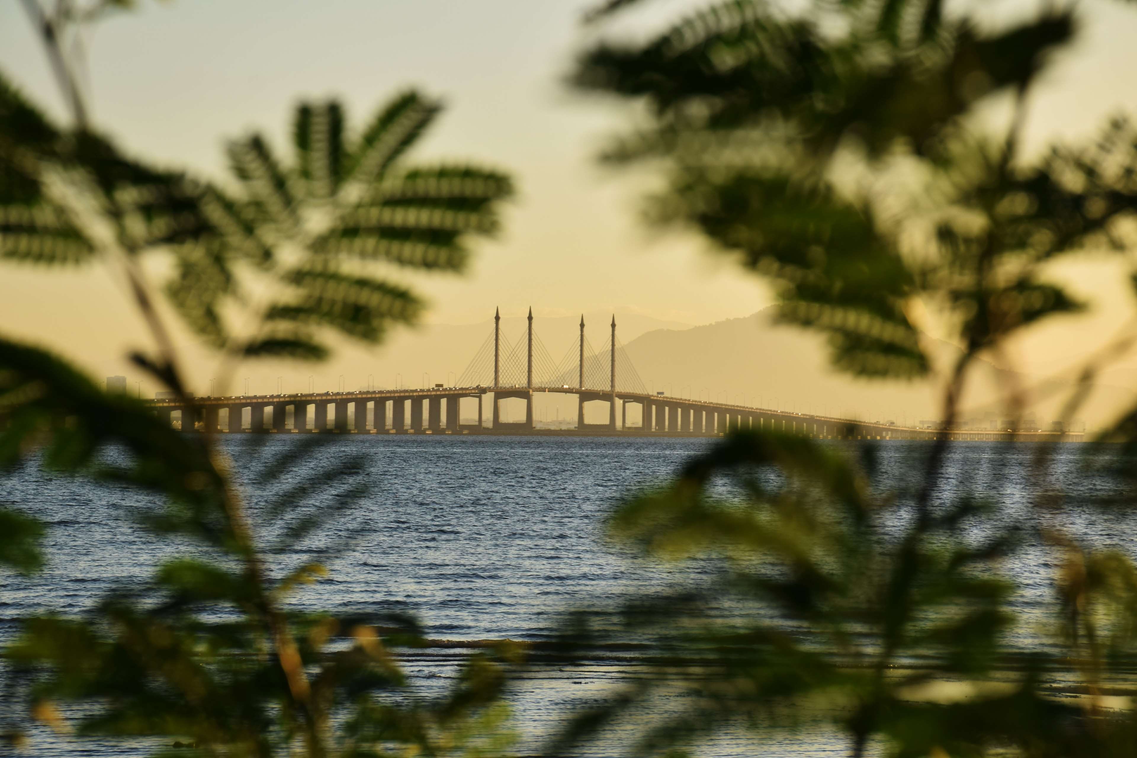 bridge, sky, city, asia, beach, nature, bridge - man made structure, frame, water, penang, outdoors, malaysia, built structure, connection, chain bridge, HD Wallpaper