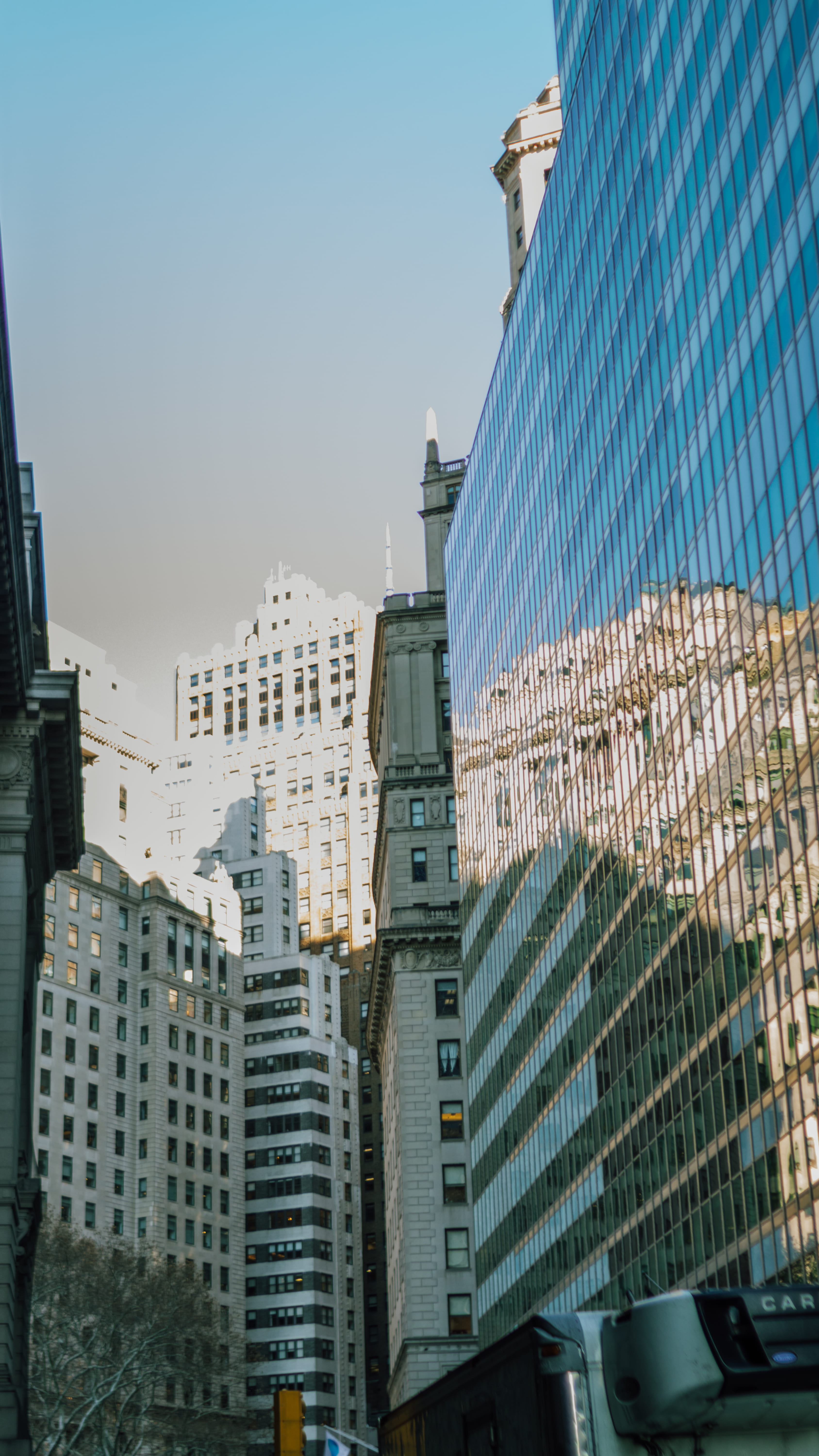 architecture, financial district, skyscraper, urban, 5K, clear sky, spire, nature, no people, urbanscape, building, skyscrapers, travel destinations, united states, Phone HD Wallpaper