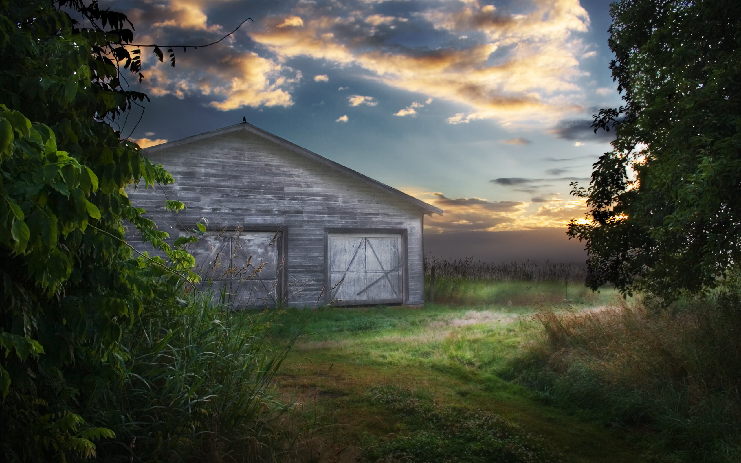 highdynamicrange, sky, re, architecture, green, 2K, clouds, barns, kansas, anymore, photography, landscape, dawn, HD Wallpaper