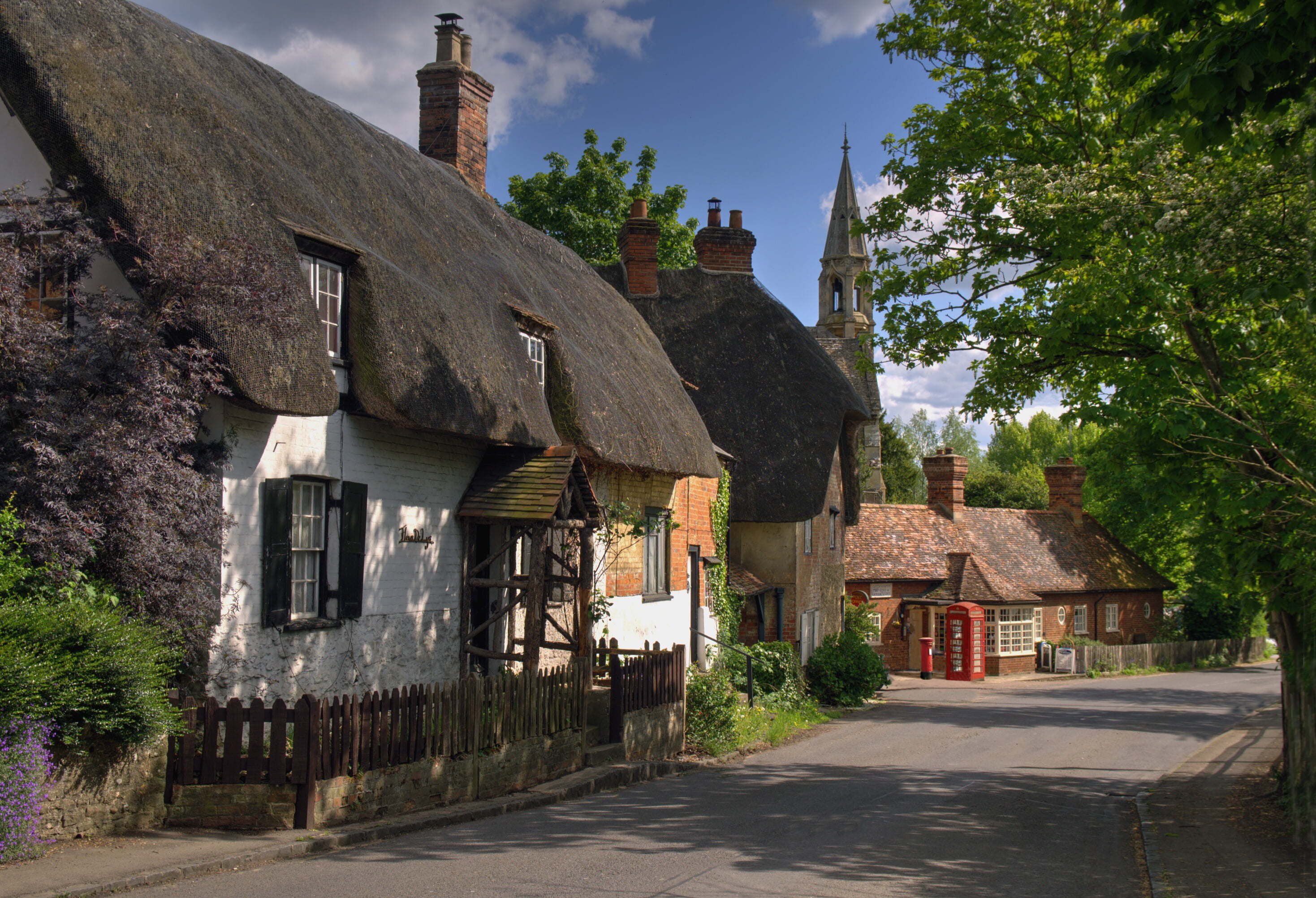 village, Oxfordshire, home, Clifton Hampden, street, UK, 2K, HD Wallpaper