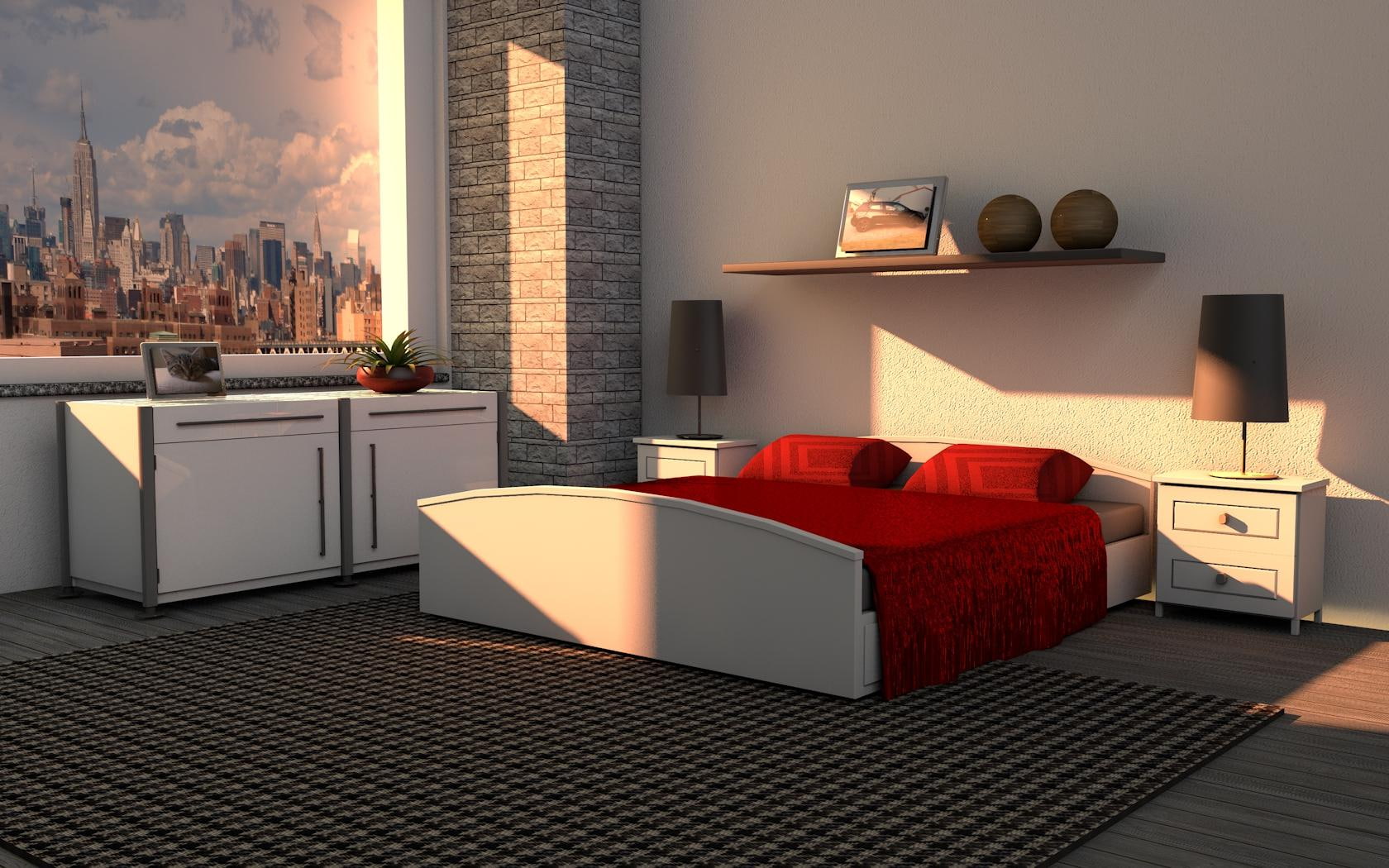 bedroom, point-of-view, downtown, new-york, 3d-architecure, 720P, HD Wallpaper