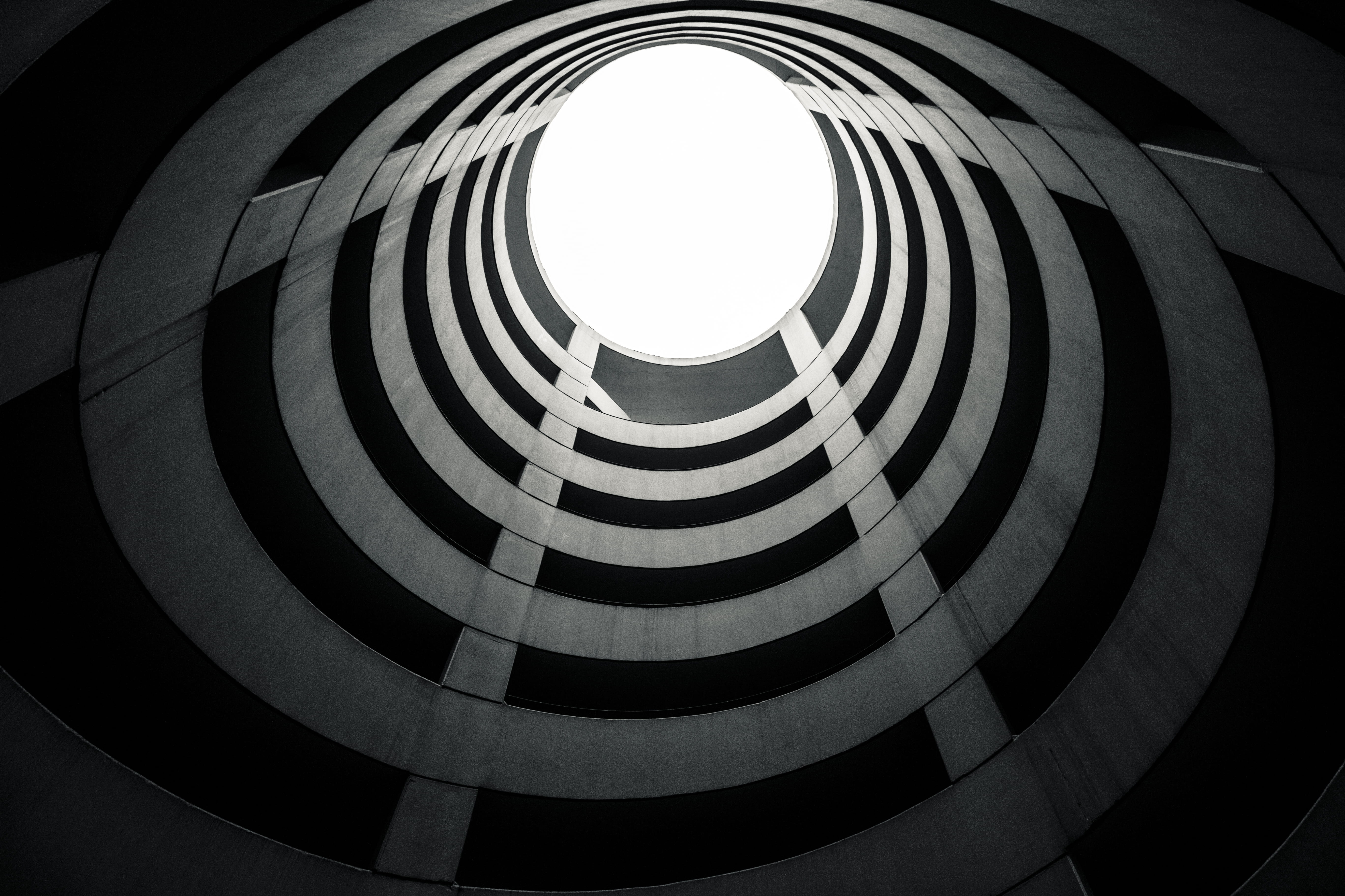 minimalism, day, white, circle, minimal, steps and staircases, indoors, high, spiral, rise, geometric shape, no people, spiral staircase, architecture, HD Wallpaper