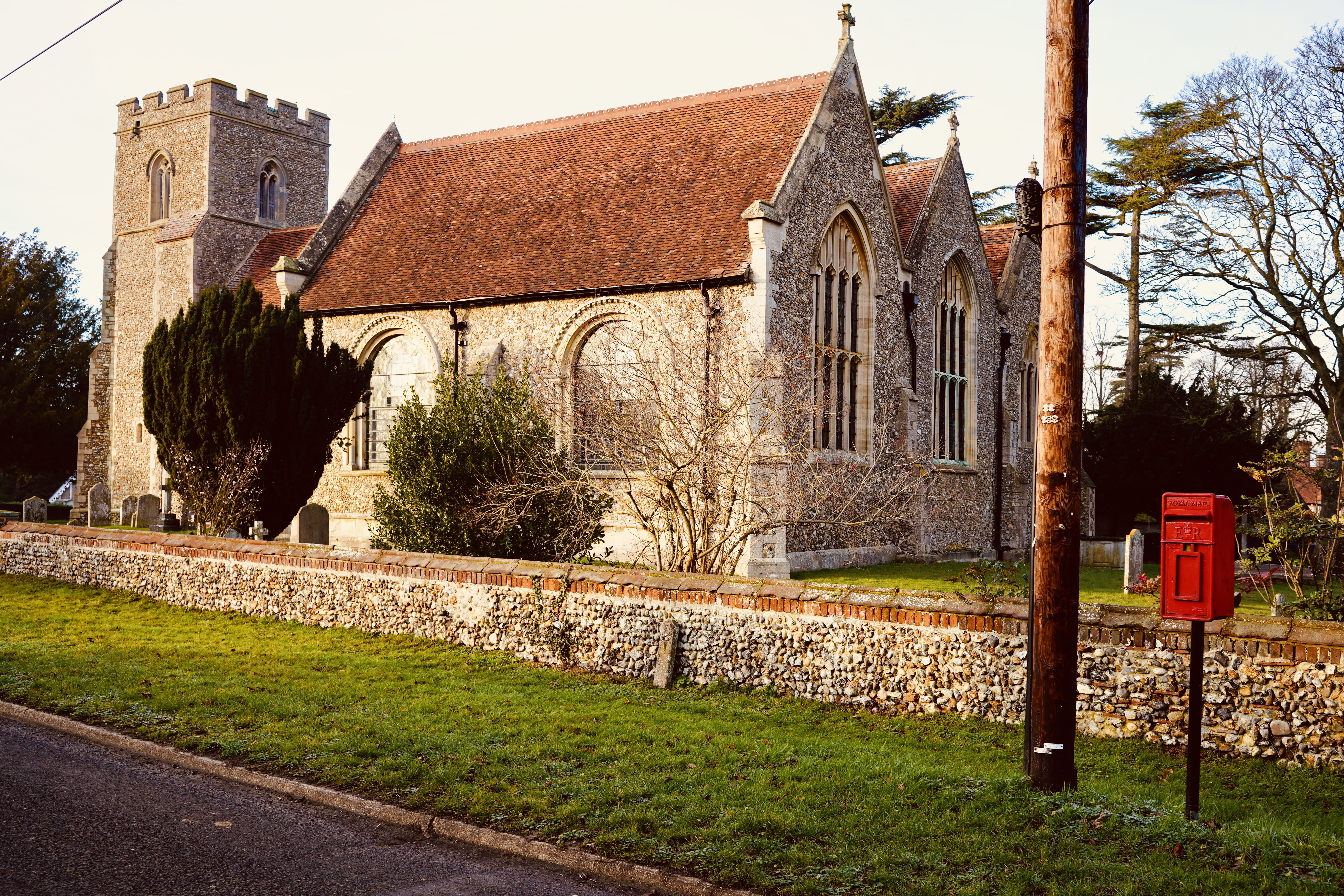 winter, day, history, church, architecture, uk, north essex, built structure, tree, postbox, bare tree, religion, no people, royalmail, the past, essex, HD Wallpaper