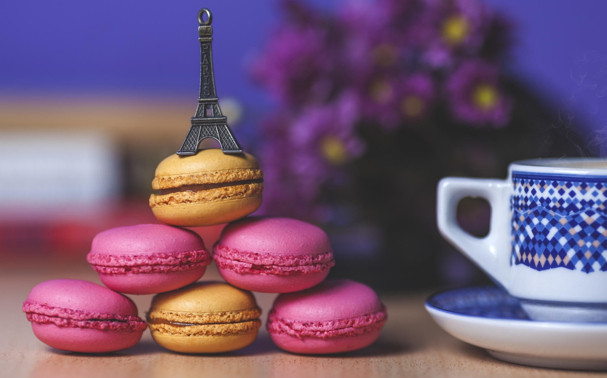 multi Colored, gift, blue, pink Color, celebration, backgrounds, macaron, 1080P, cultures, baked, coffee - Drink, no People, close-up, cake, decoration, HD Wallpaper
