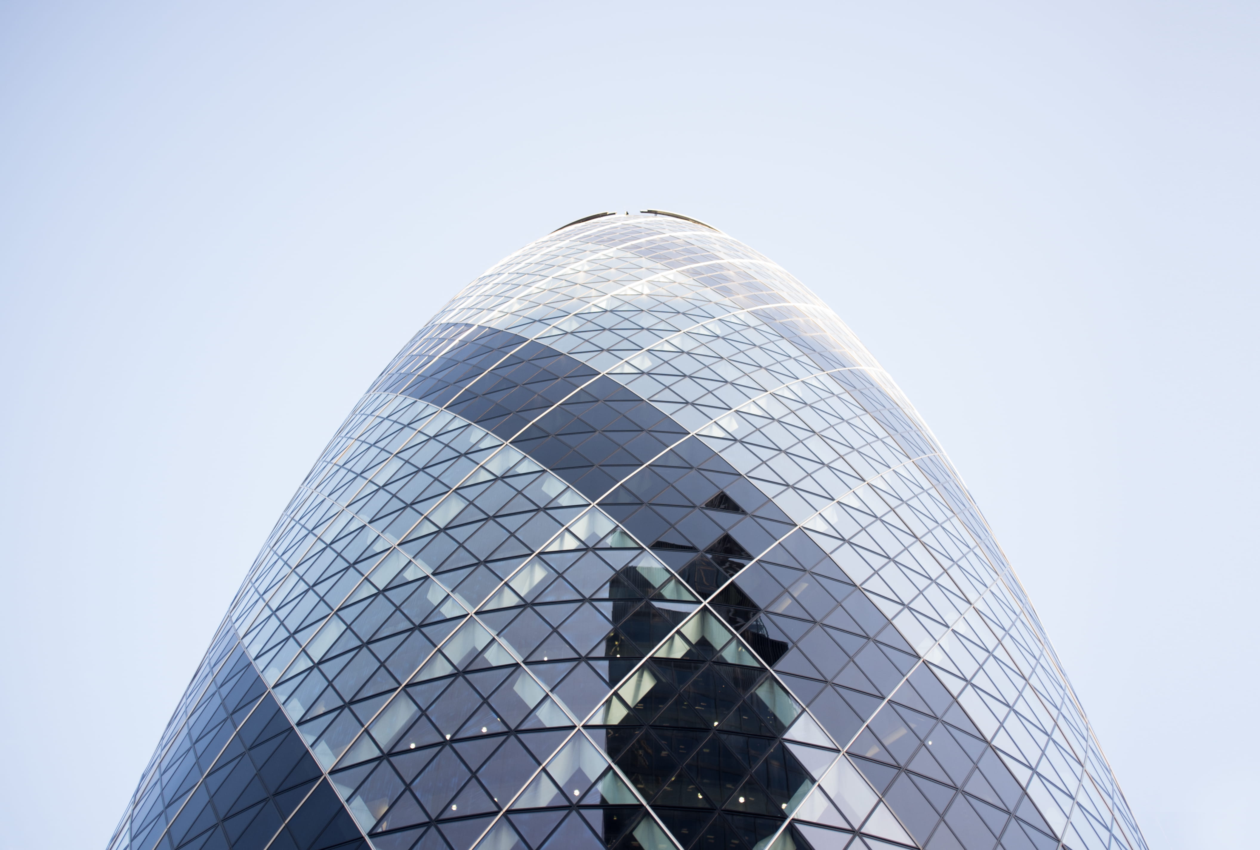 tower, glass - material, modern, low angle view, united kingdom, 30 st mary axe, city, tall - high, outdoors, clear sky, 4K, nature, london, financial district, HD Wallpaper