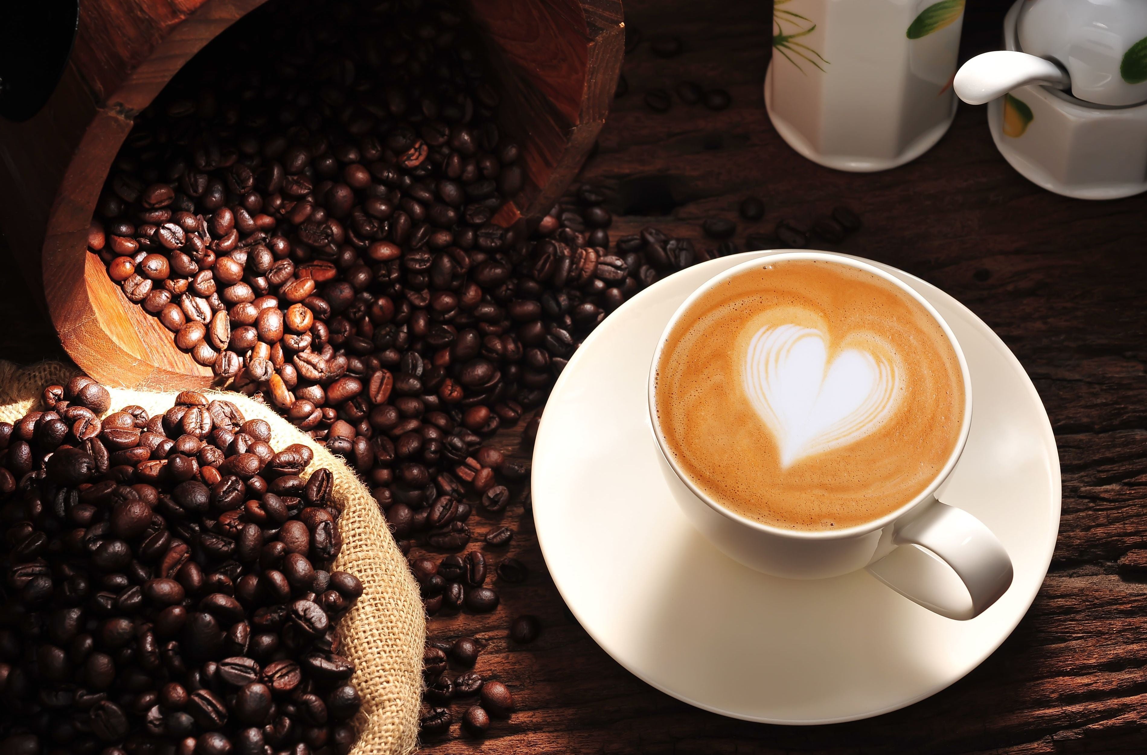 drink, cappuccino, food, still life, indoors, frothy drink, coffee cup, refreshment, high angle view, mood, table, food and drink, background, beans, full screen, HD Wallpaper