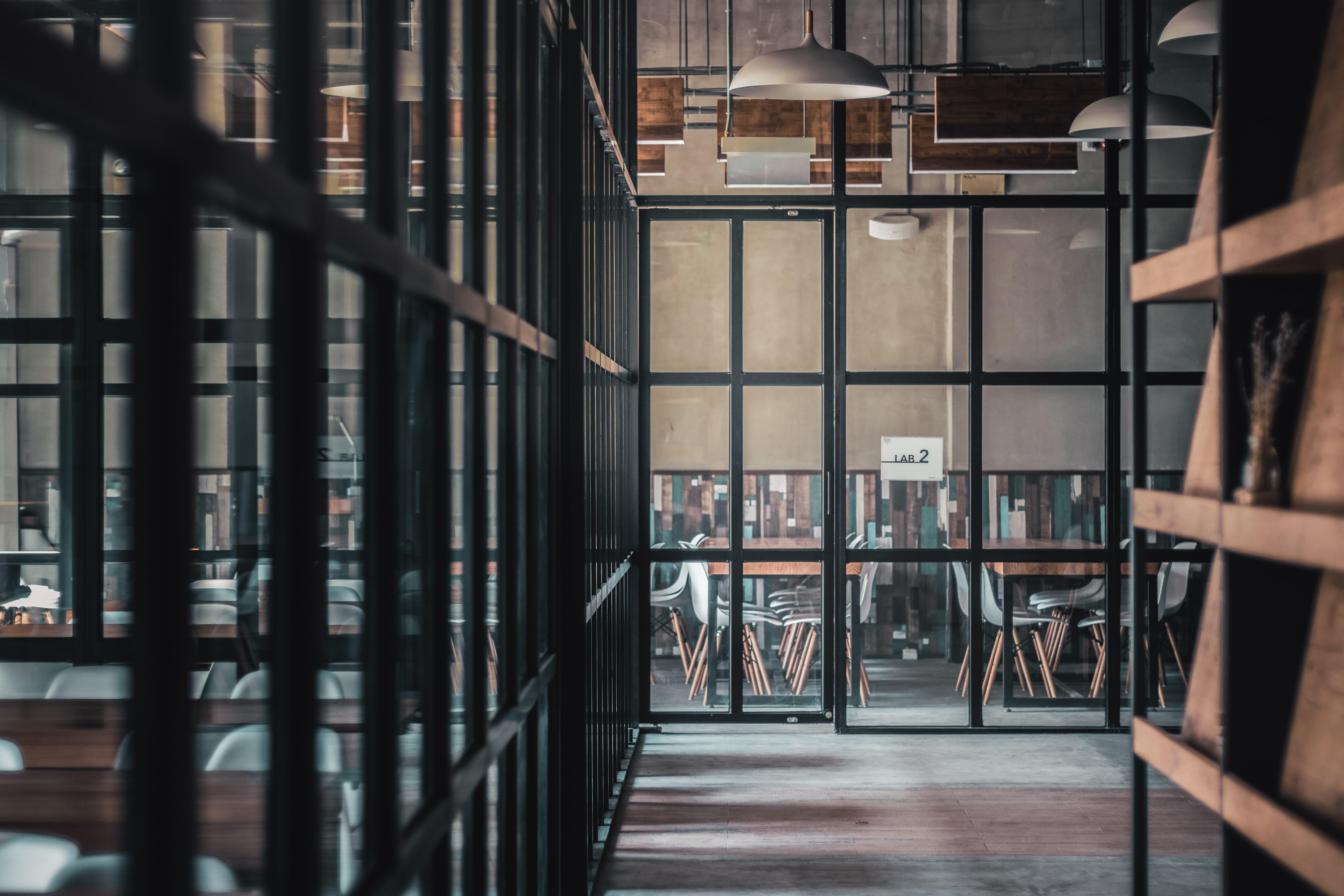 table, brown, library, lab 2, room, incidental people, framed, building, glass, railing, indoor, chairs, architecture, sunlight, real people, seat, glass - material, HD Wallpaper