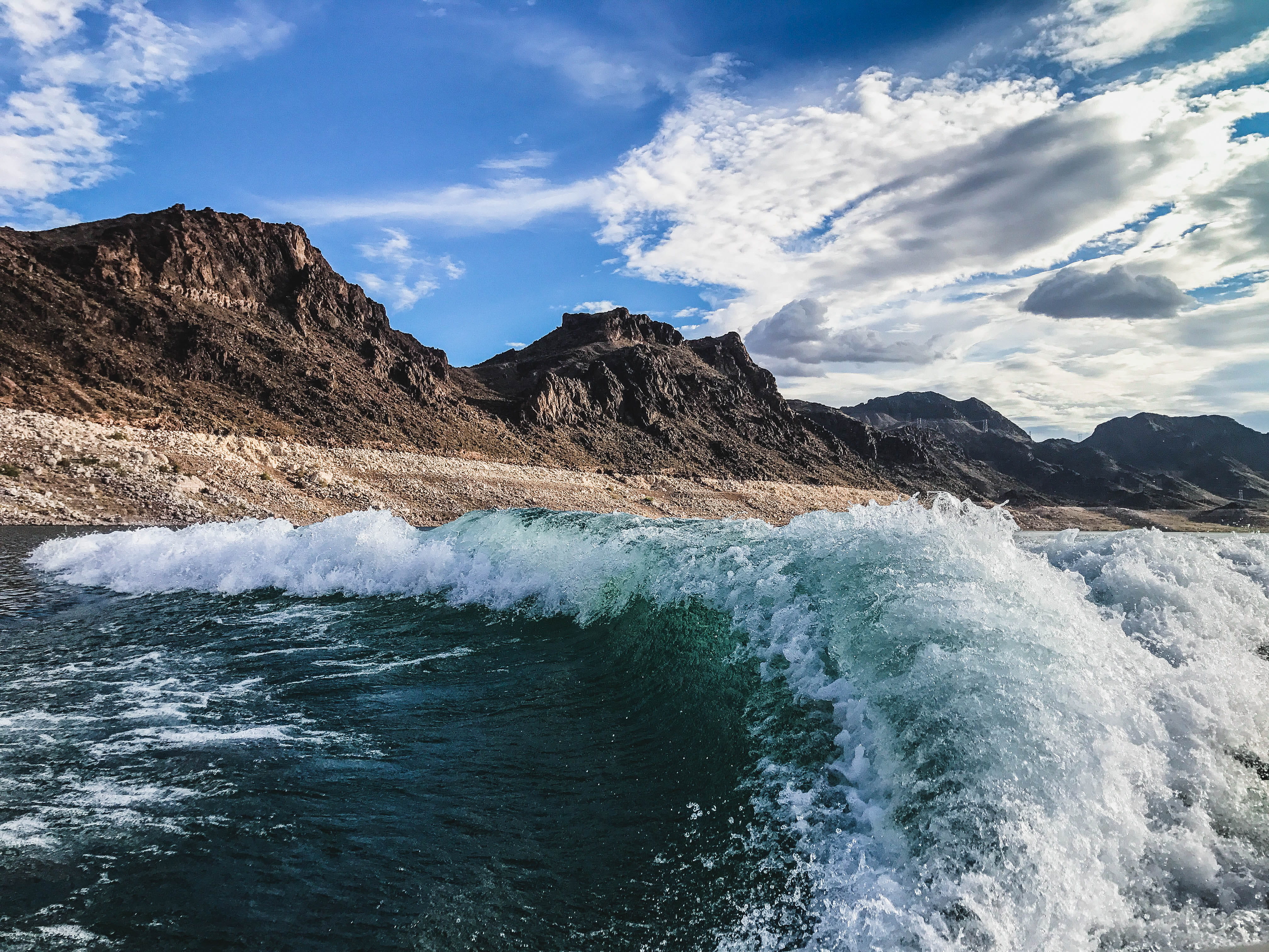 hills, flowing water, united states, formation, blue water, cloud - sky, nature, solid, beach, beauty in nature, water, surfing, fun, water line, sky, rock, HD Wallpaper