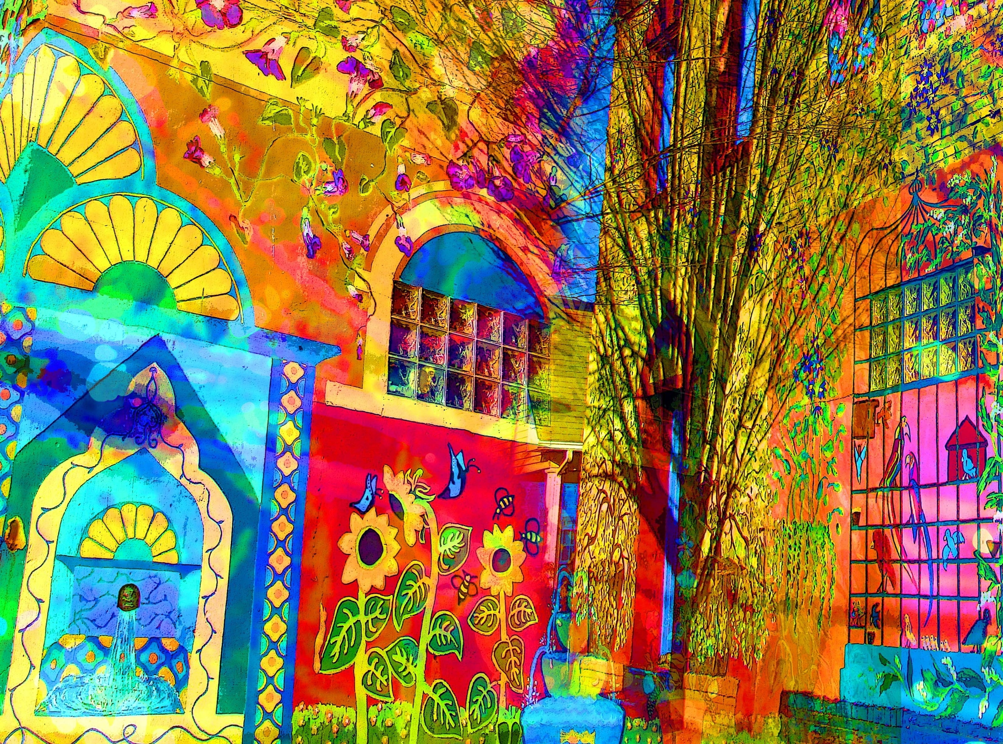 built structure, imagionation, 2K, ornate, creativity, pattern, graffiti, outdoors, wall - building feature, craft, Murals, floral pattern, imagination, HD Wallpaper