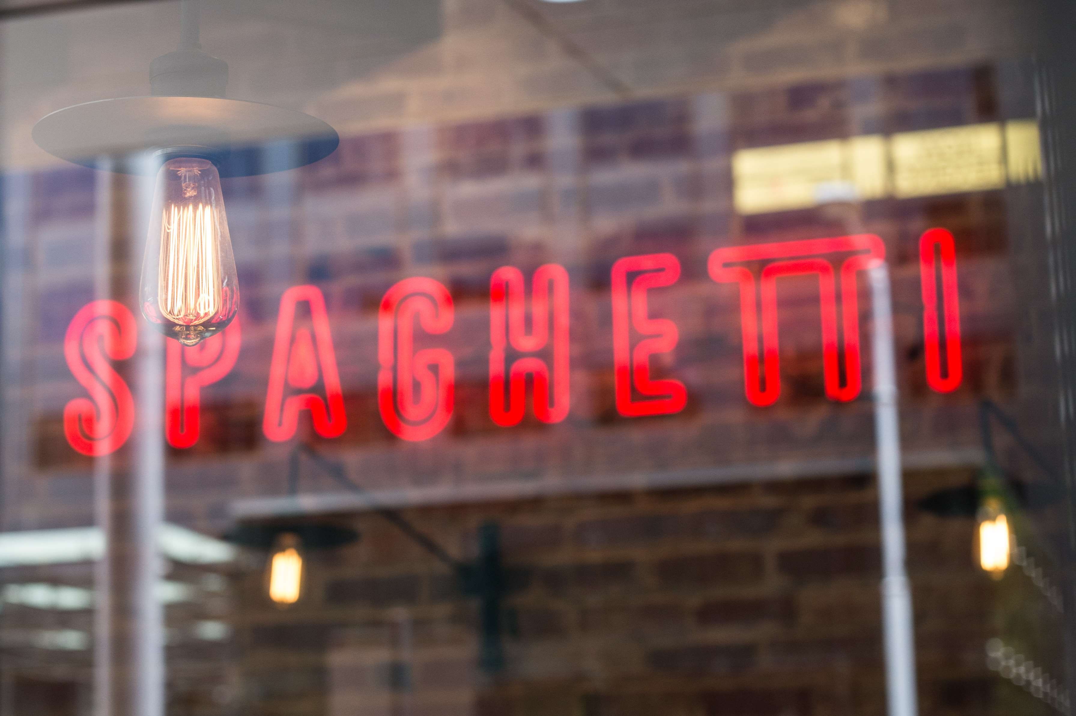 low angle view, aesthetic, store, communication, lights, city life, colourful, no people, red, city, architecture, illuminated, spaghetti, food, neon, electric lamp, HD Wallpaper