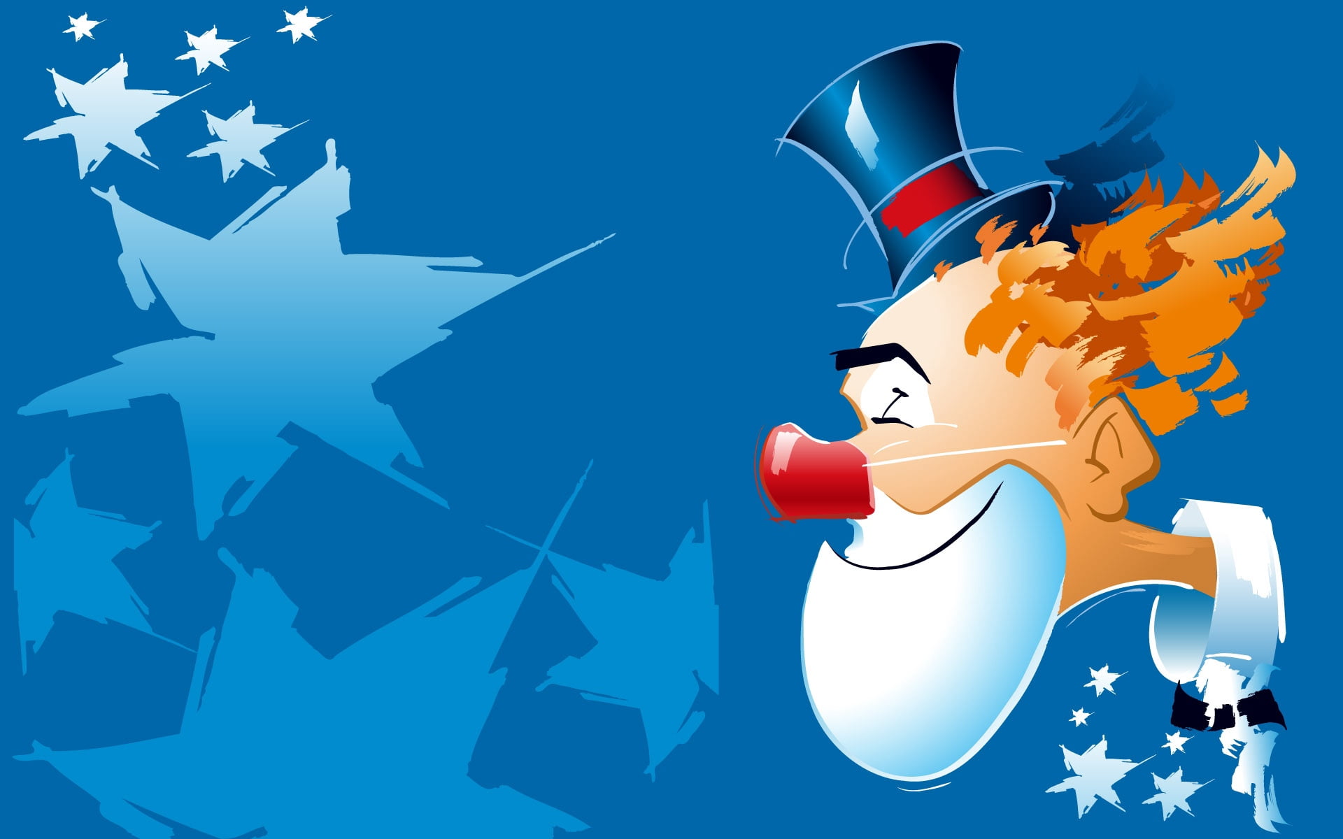 music, face, red, makeup, sky, humor, cartoon, aggression, clown, backgrounds, man, people, shape, 1080P, blue, animated, illustration, men, holiday, nature, HD Wallpaper