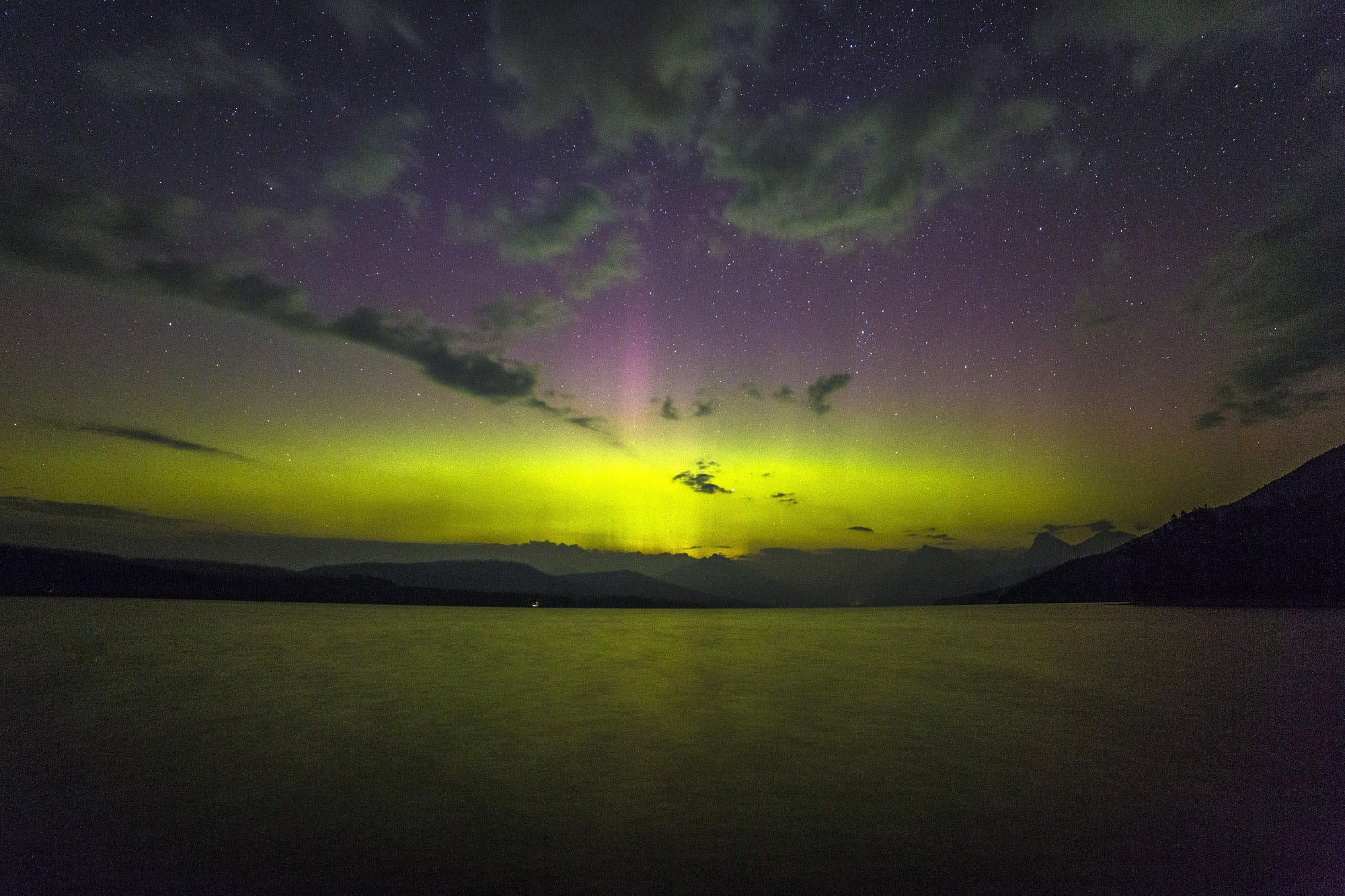 landscape, sun, no people, park, dusk, scenics, sea, borealis, Montana, photo, water, Glacier National Park, mcdonald, outdoors, summer, aurora, public domain, HD Wallpaper